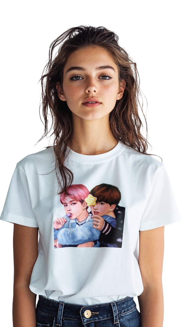 Camiseta Blanca Jimin y Jungkook BTS Kpop Talla S - miniatura 2