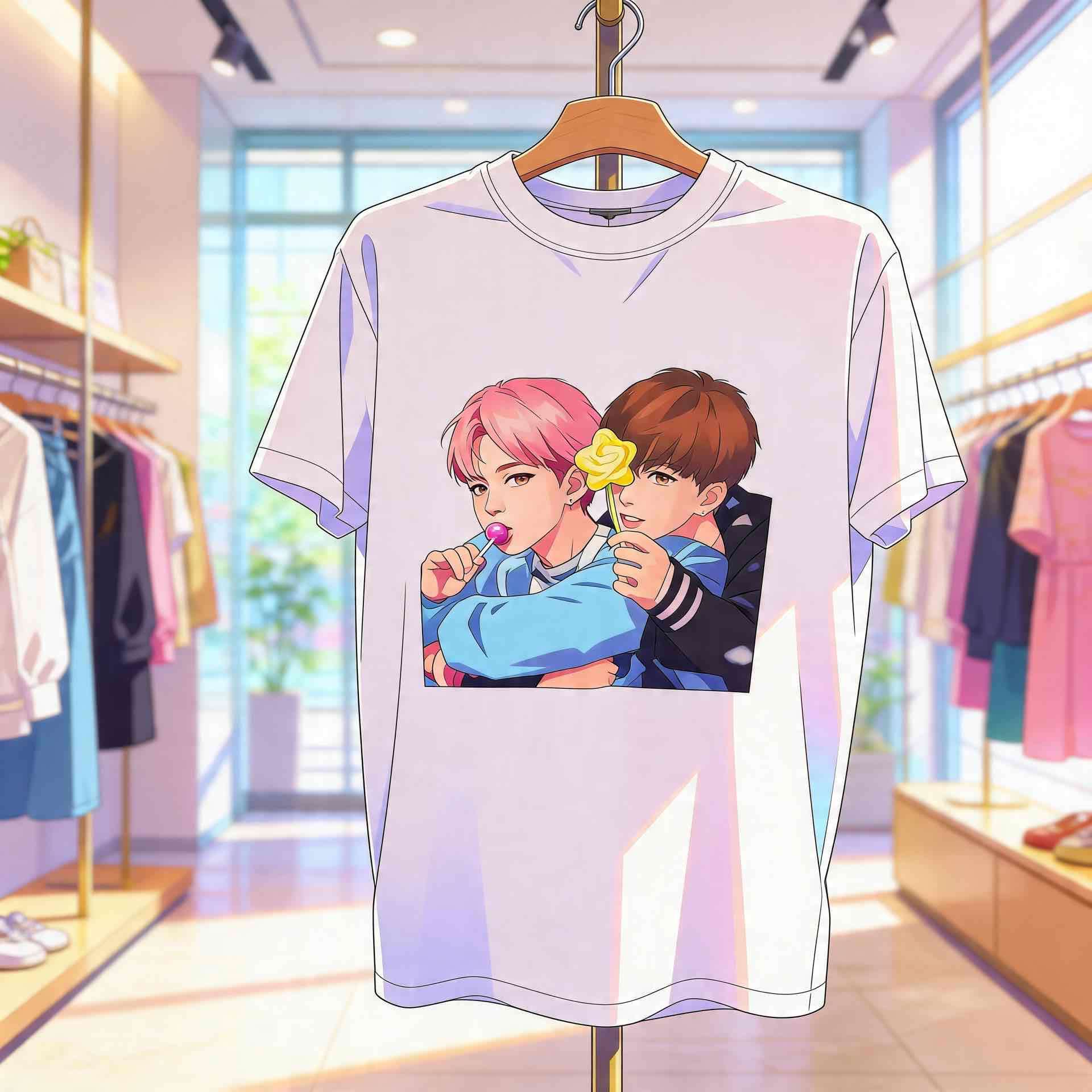 Camiseta Blanca Jimin y Jungkook BTS Kpop Talla S - miniatura 4