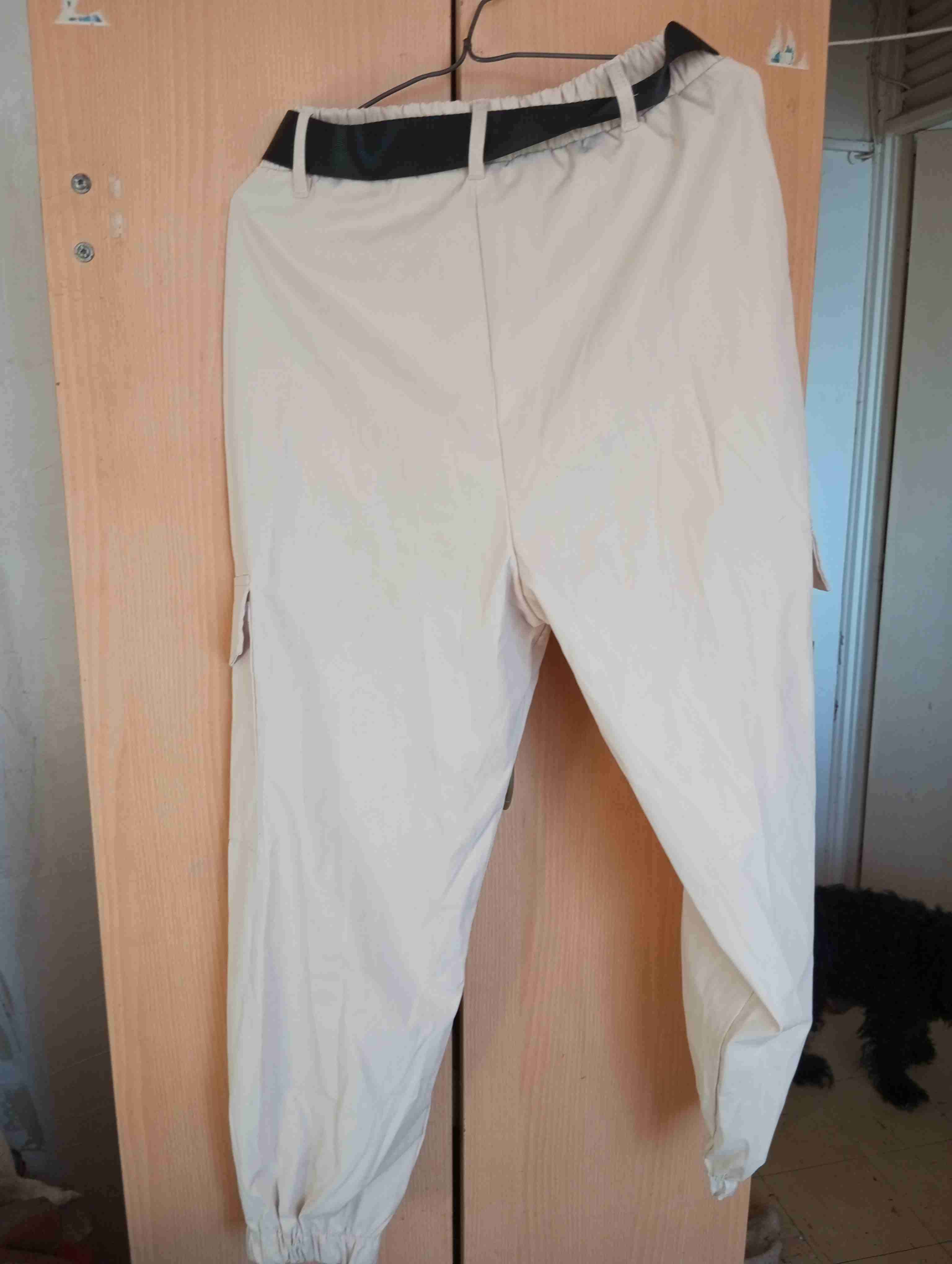 Pantalones cargo beige con cinturón - miniatura 4