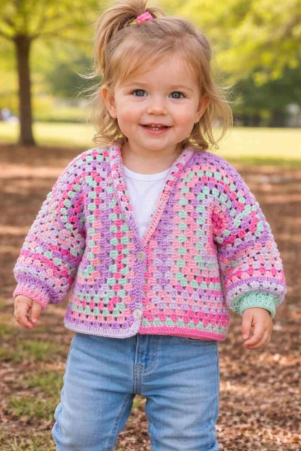 Cardigan de crochet multicolor para niña - miniatura 1