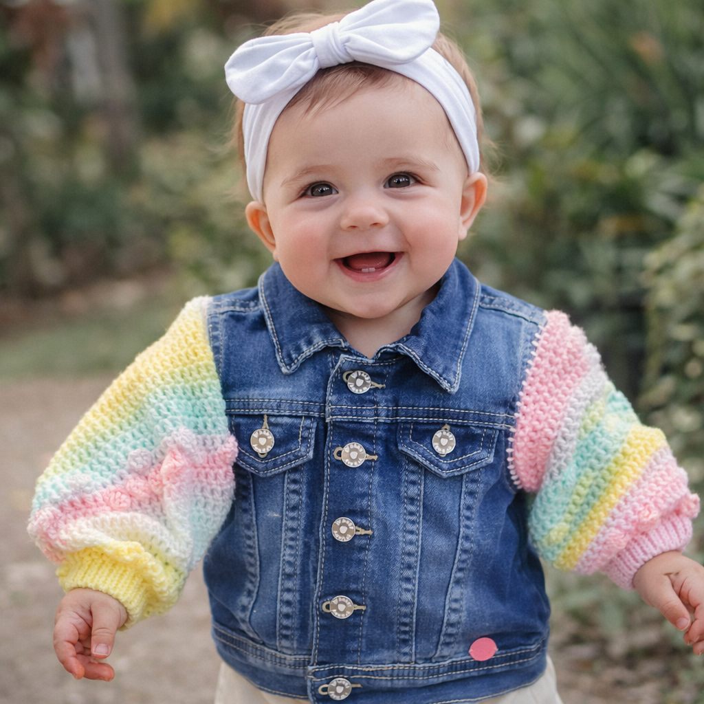 Chaqueta de mezclilla con mangas de colores tejida - miniatura 1