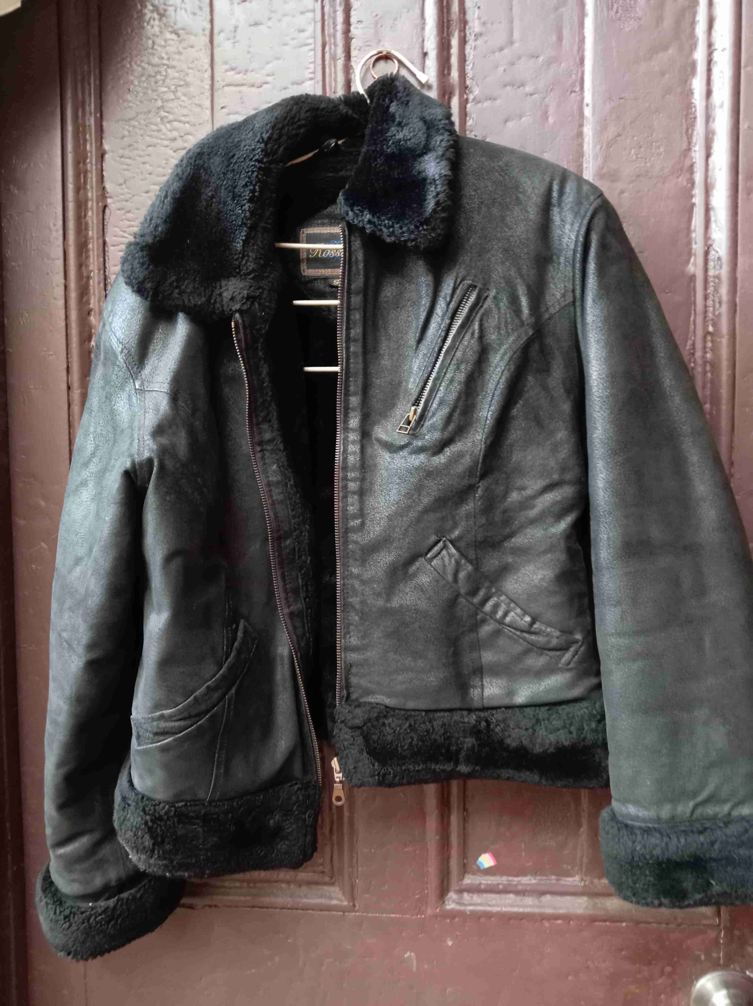 Chaqueta de cuero negra con forro - miniatura 1