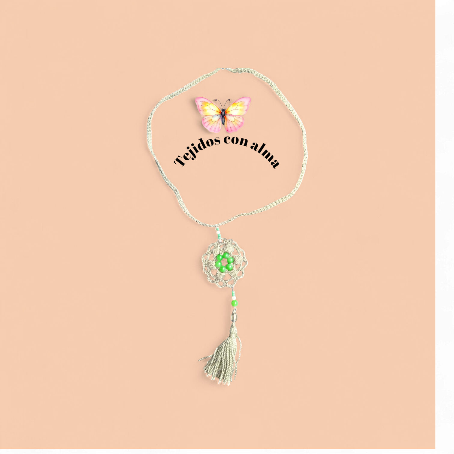 Collar tejido flor verde - miniatura 3