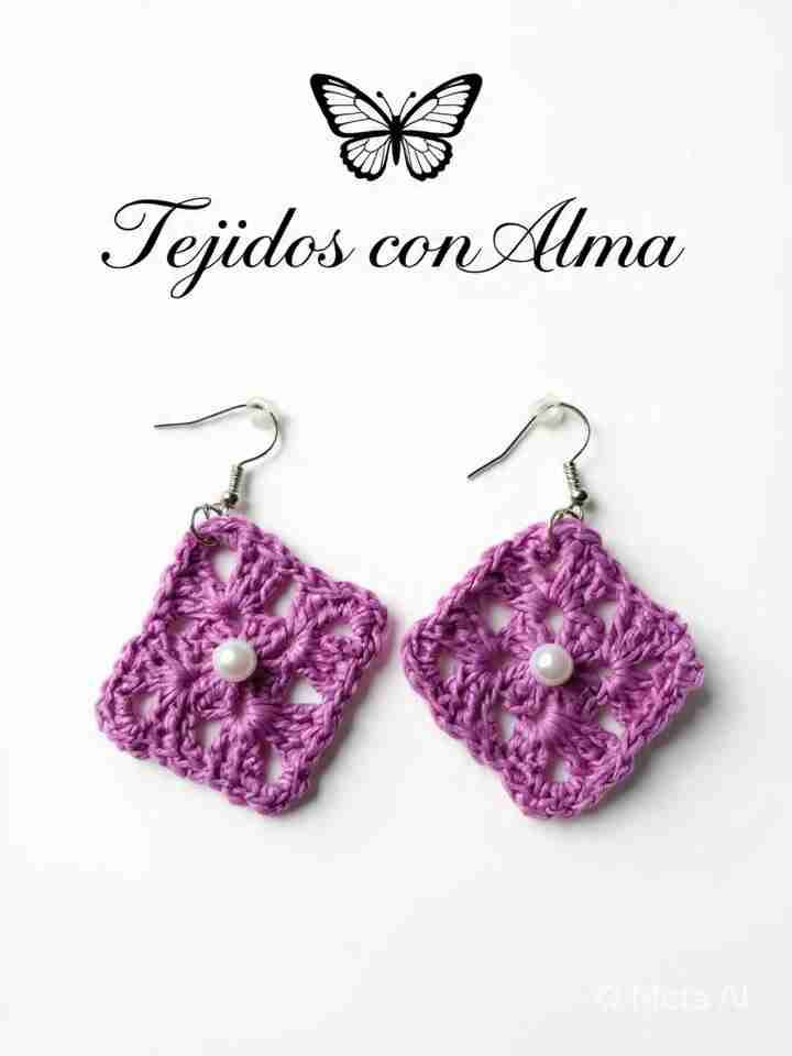 Aros tejidos con perlas verdes - miniatura 5