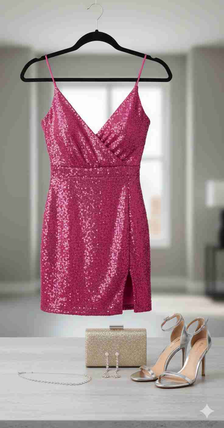 Vestido rosa brillante con tirantes - miniatura 2