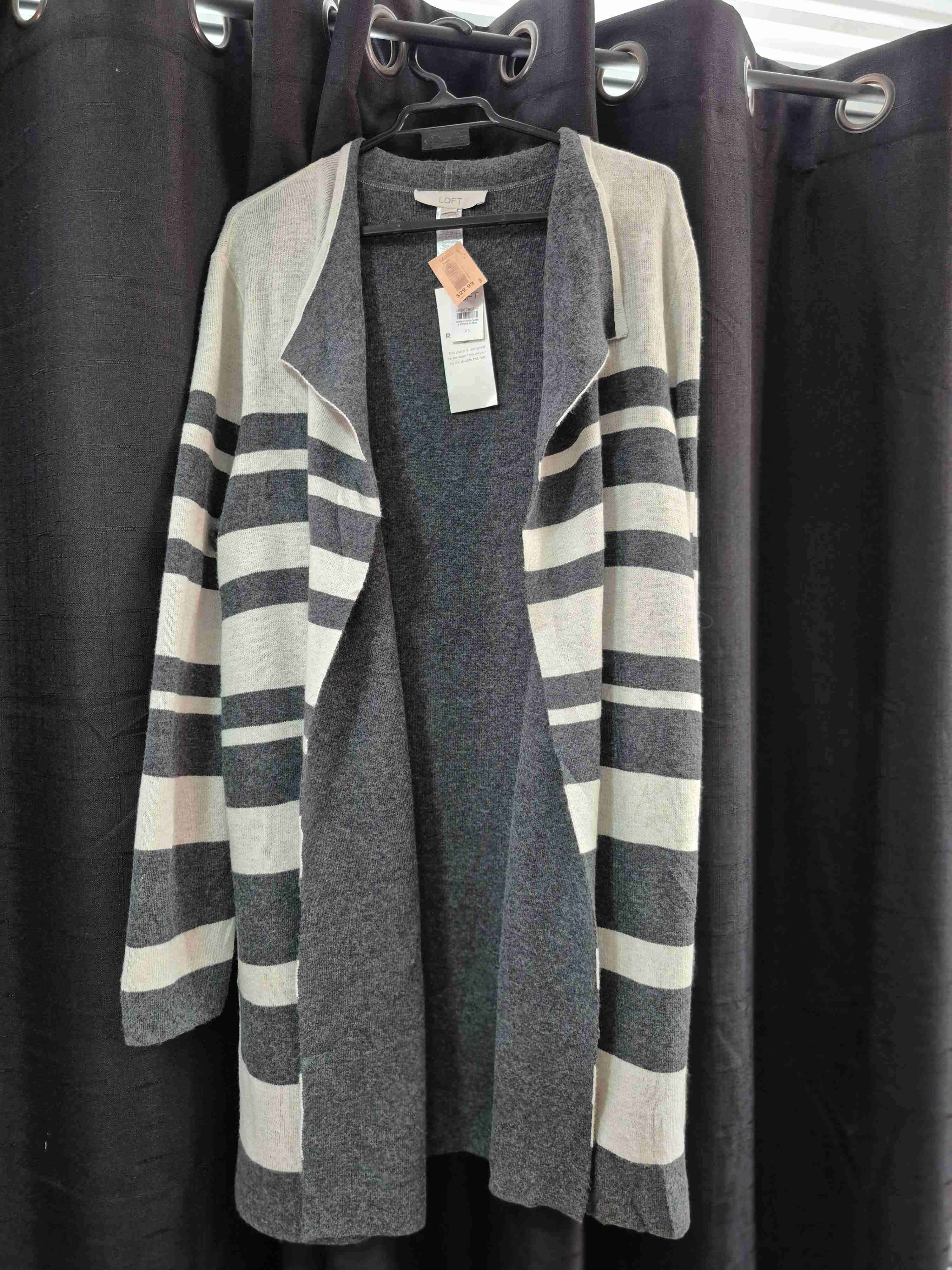 Cardigan rayado gris y beige xl - miniatura 2