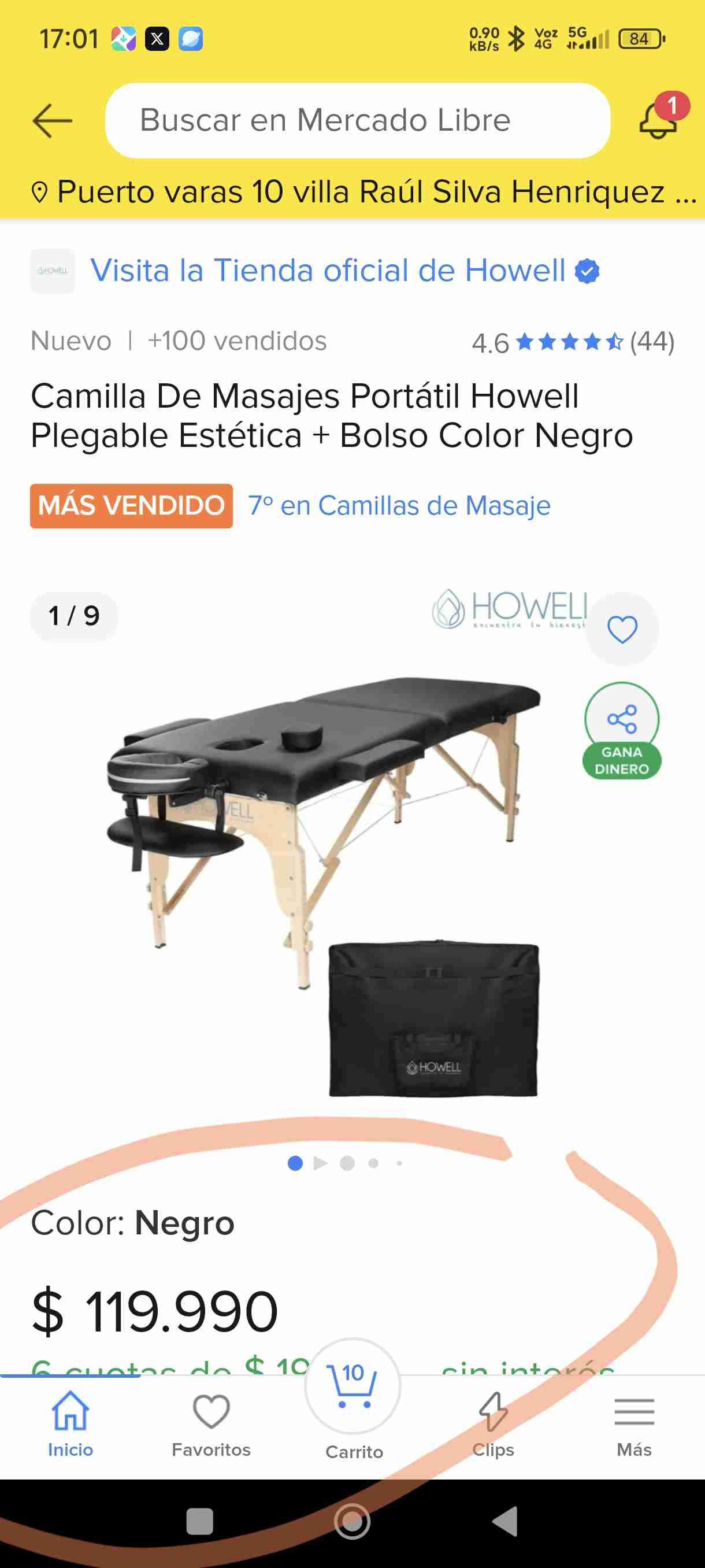 Camilla de masajes portátil negra