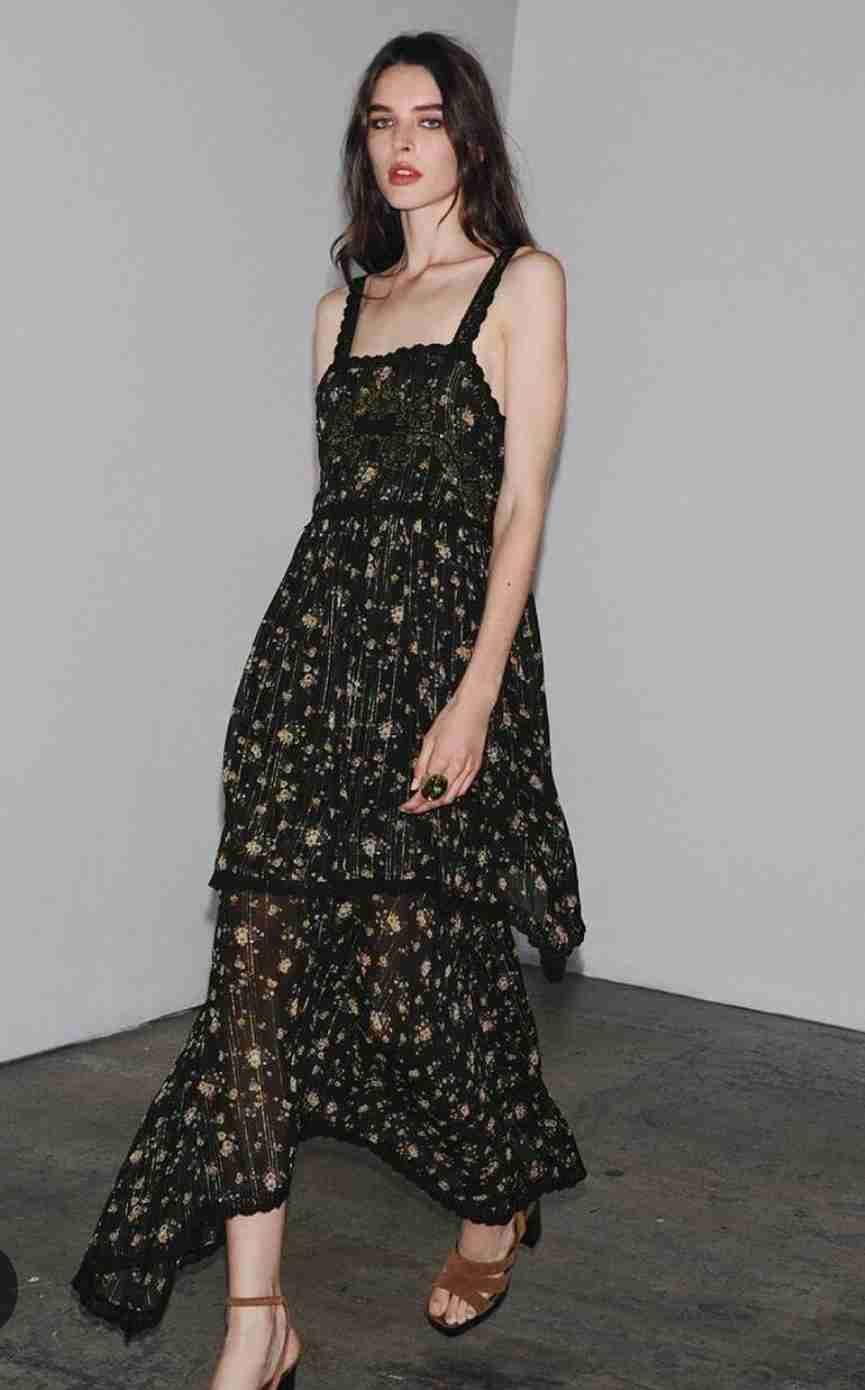 Vestido largo floral negro Zara - miniatura 1