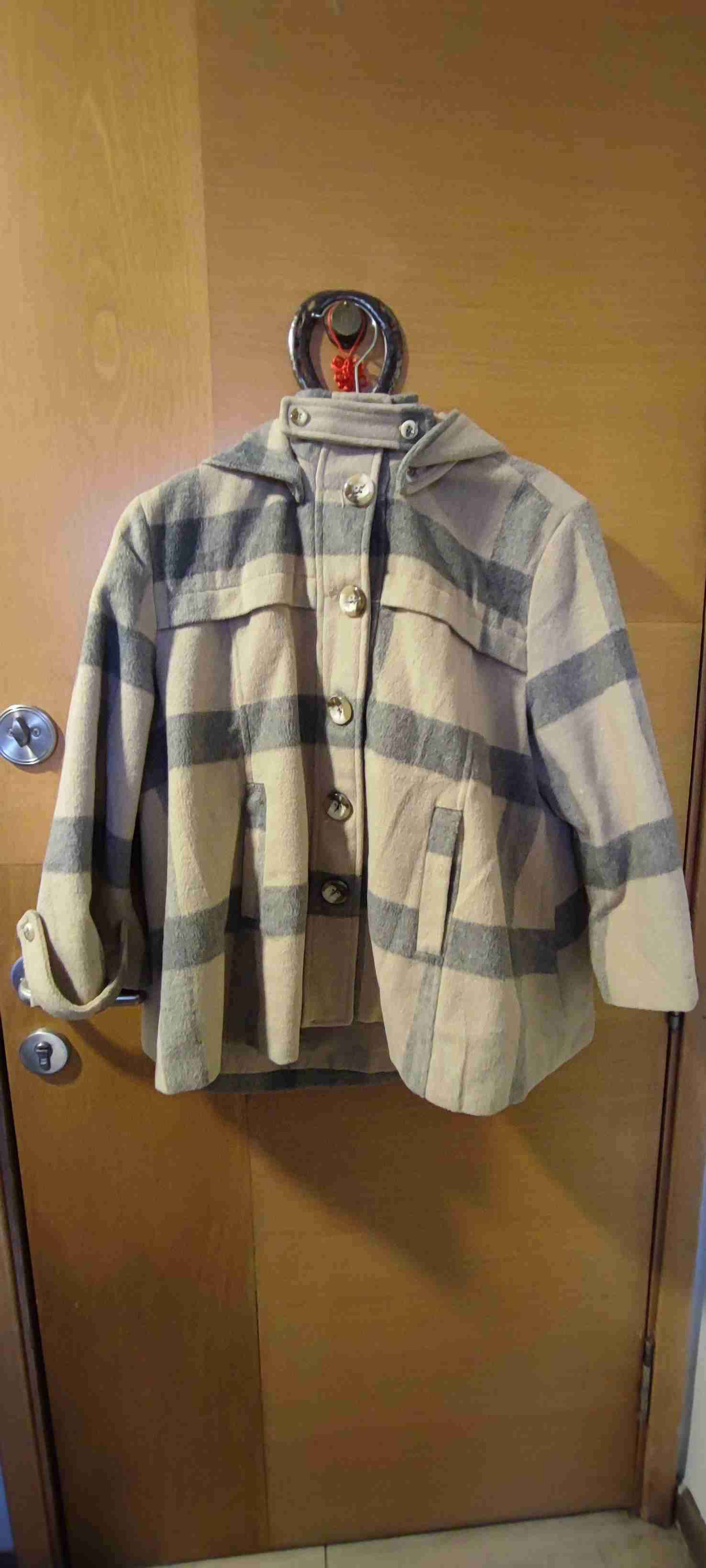 Abrigo a cuadros beige y gris XL - miniatura 1