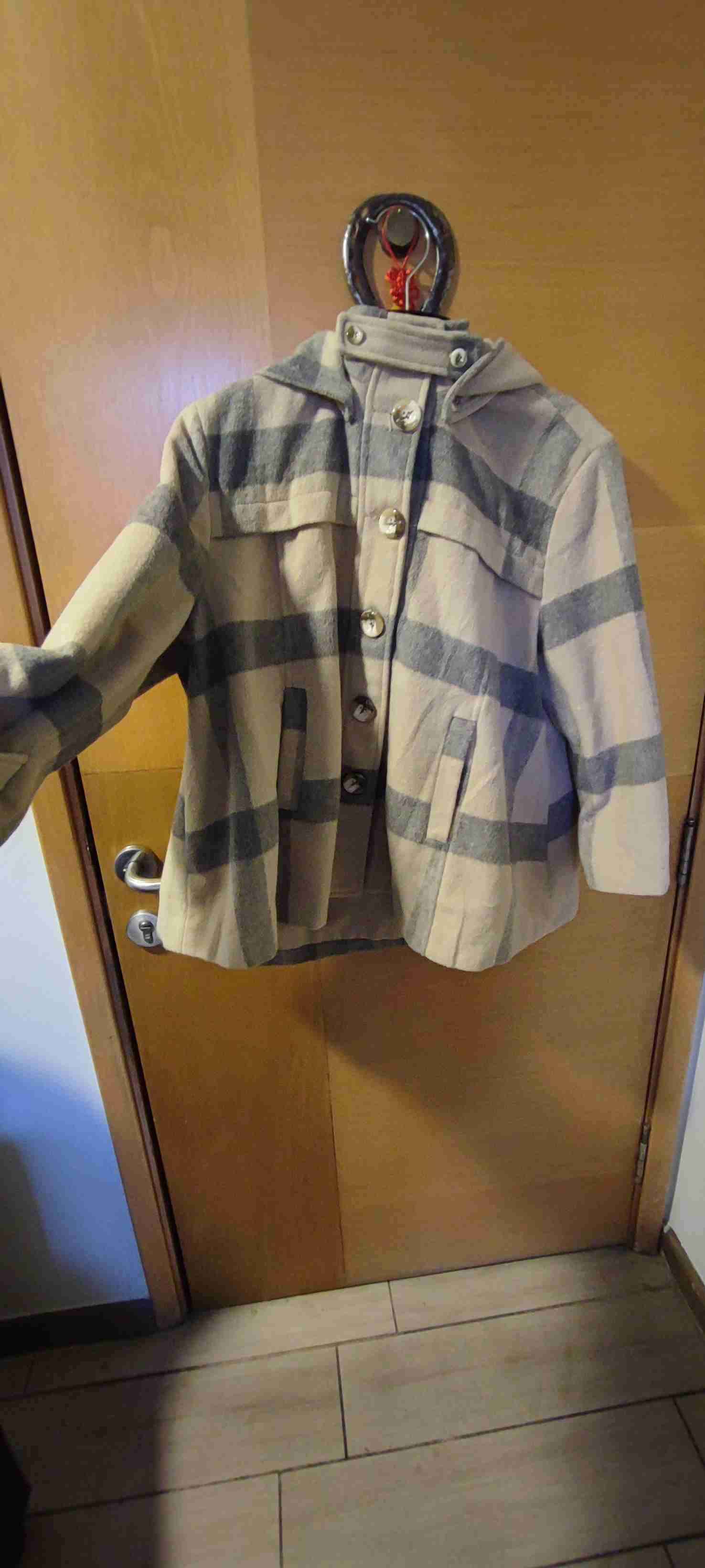 Abrigo a cuadros beige y gris XL - miniatura 2