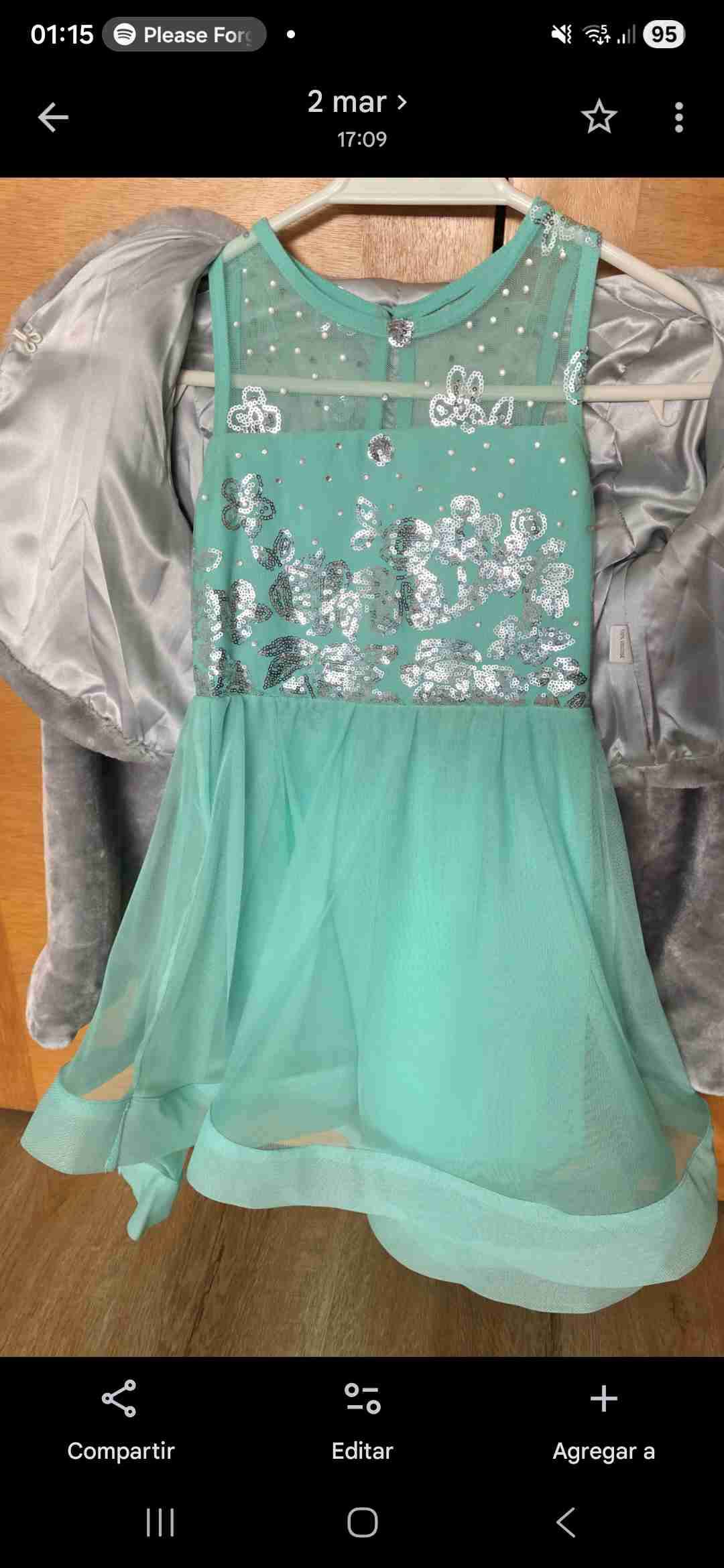Vestido verde agua para 12 años con  bolero gris - miniatura 2