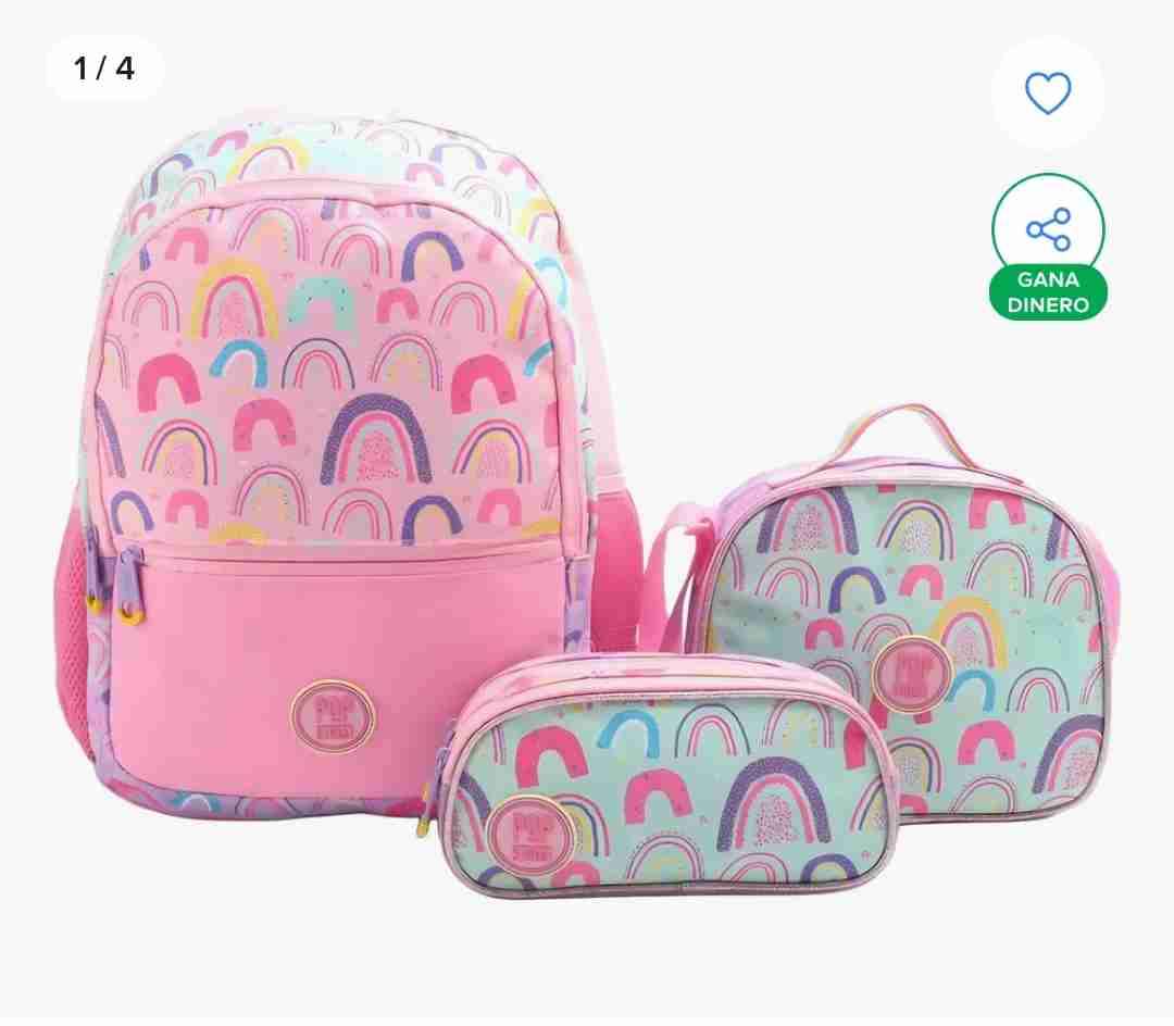 Juego mochila infantil con lonchera rosa