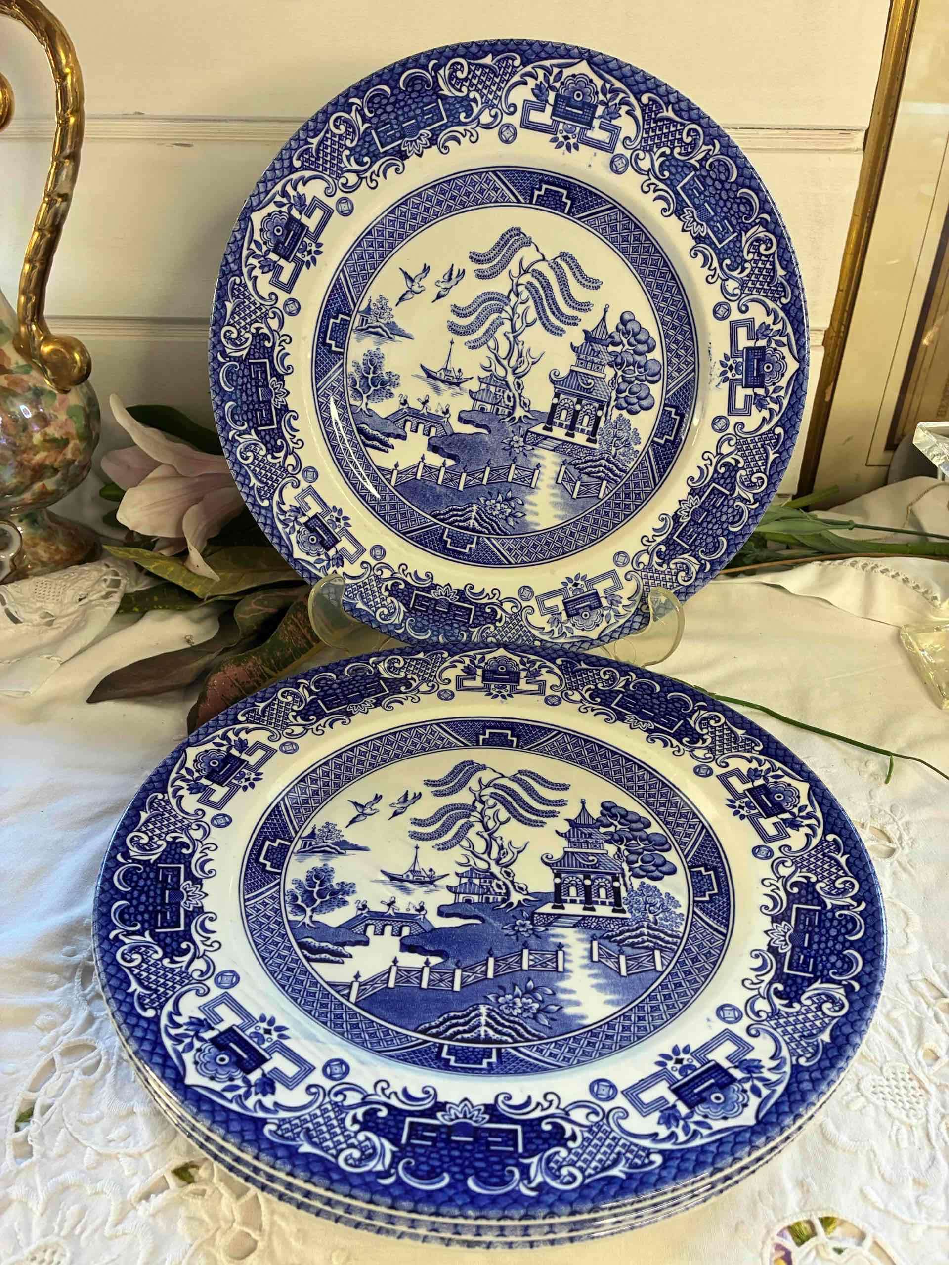 Juego de 4  platos de porcelana azul - miniatura 1