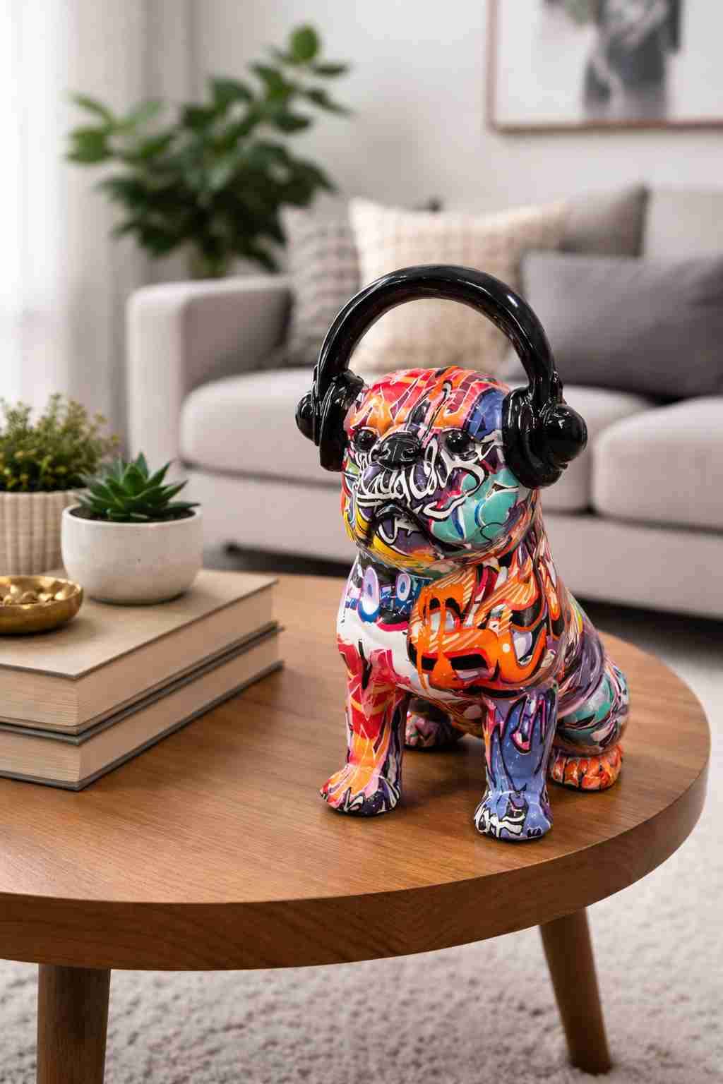 Escultura Bulldog con audífonos - miniatura 1
