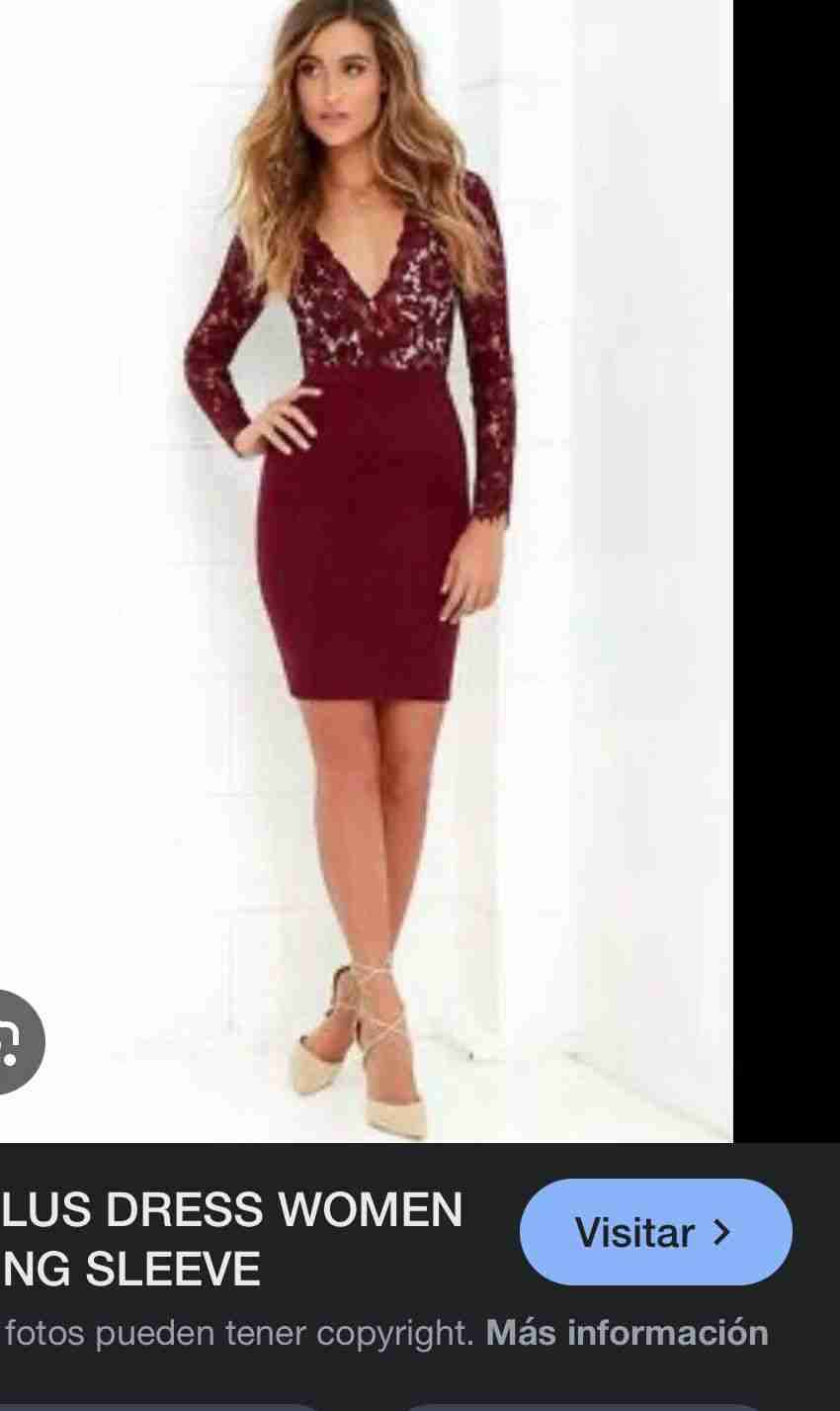 Vestido burdeos encaje manga larga