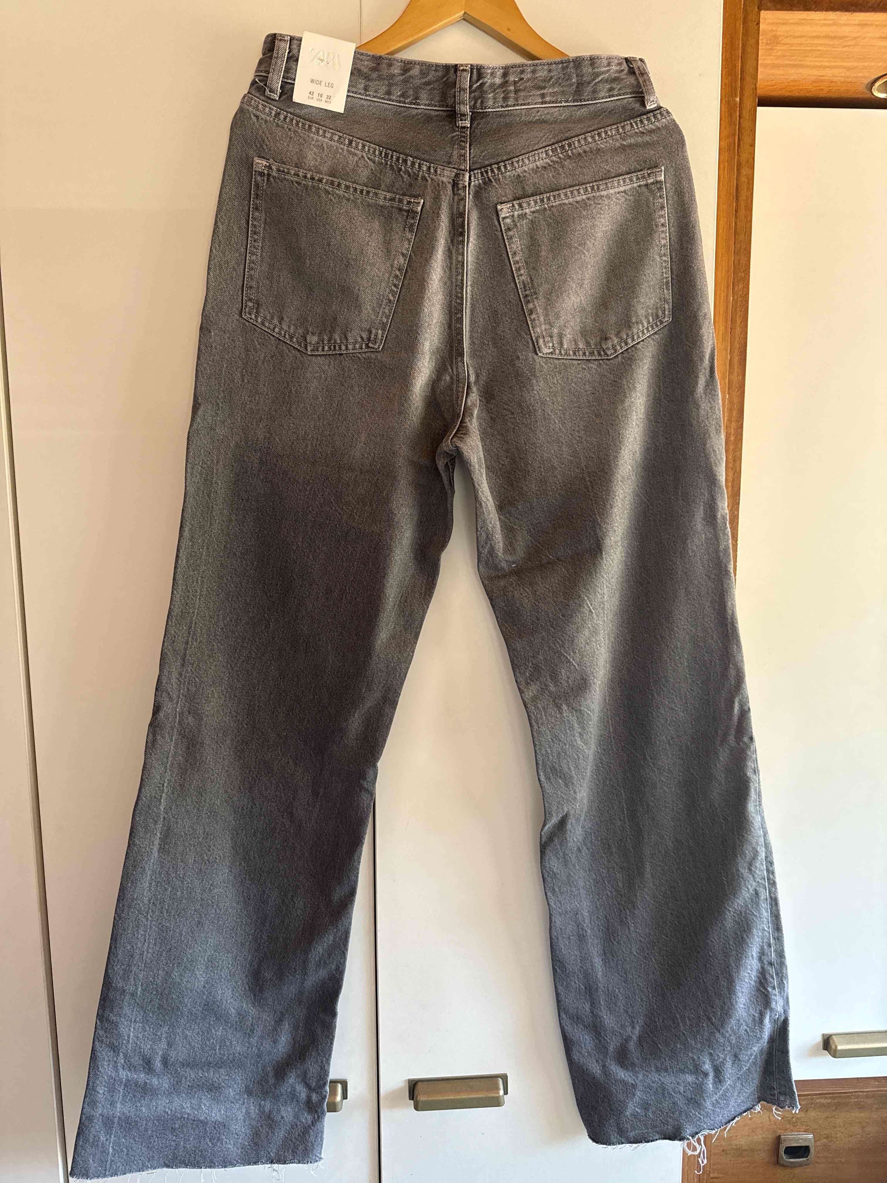 Jeans gris Zara wide leg tiro alto talla 42 - miniatura 2