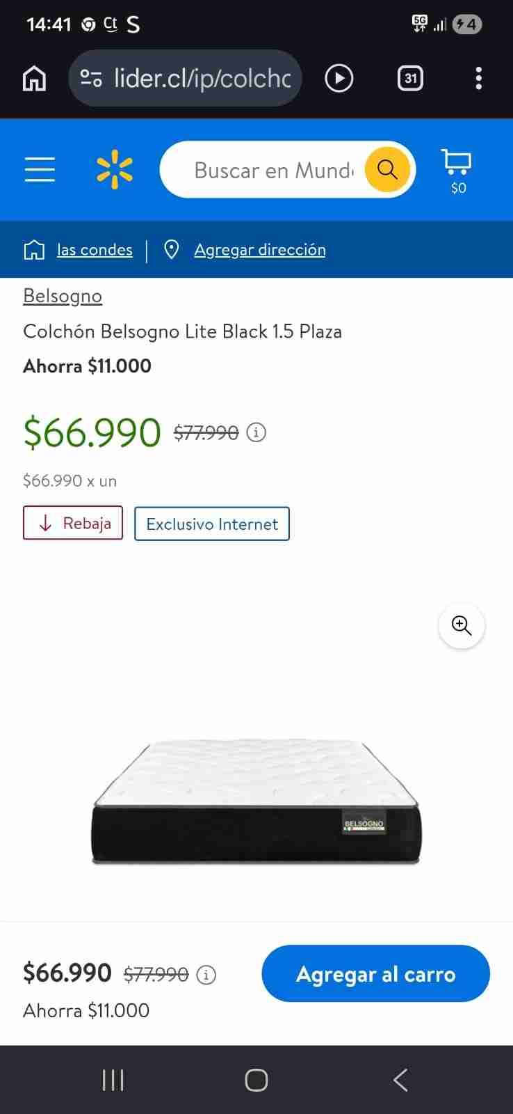 Colchón Belsogno Lite Black 1.5 Plaza - miniatura 1