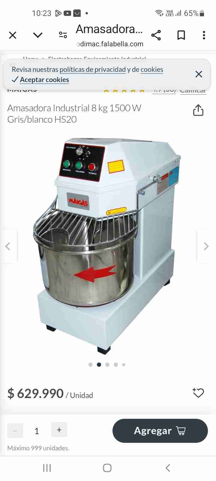 Amasadora industrial 8 kg Gris/Blanco