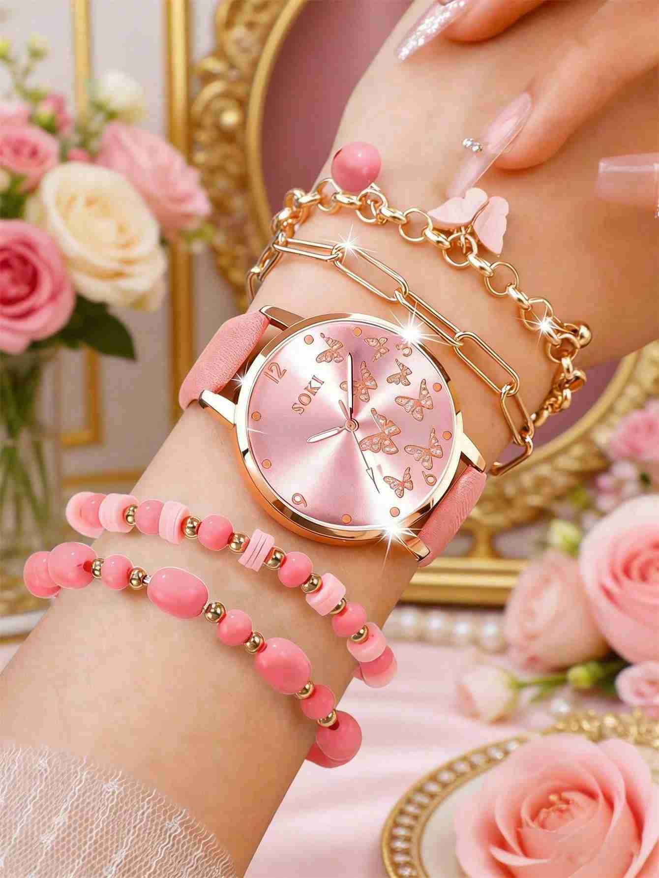 Reloj rosa con mariposas - miniatura 1