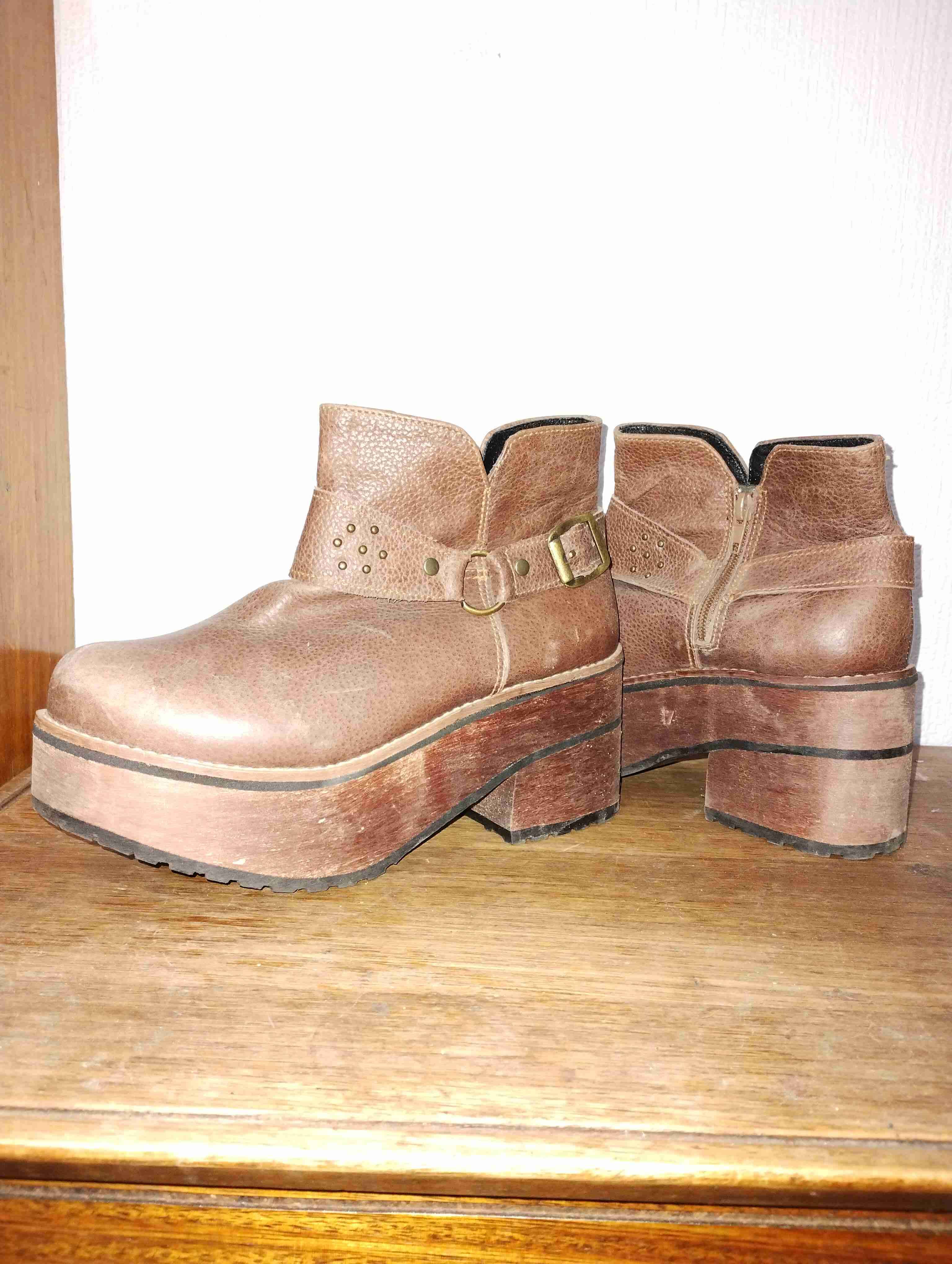 Botines de cuero marrón con plataforma - miniatura 2