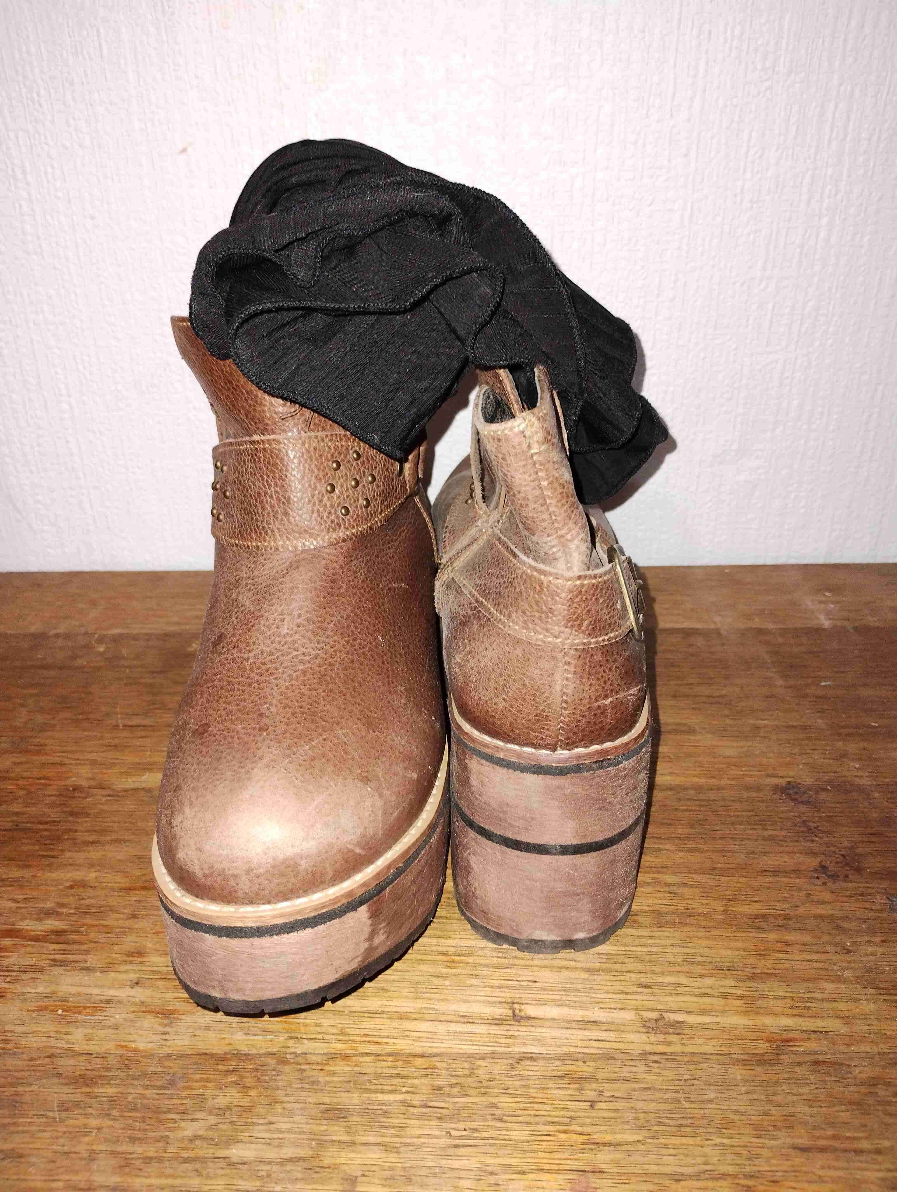 Botines de cuero marrón con plataforma - miniatura 3