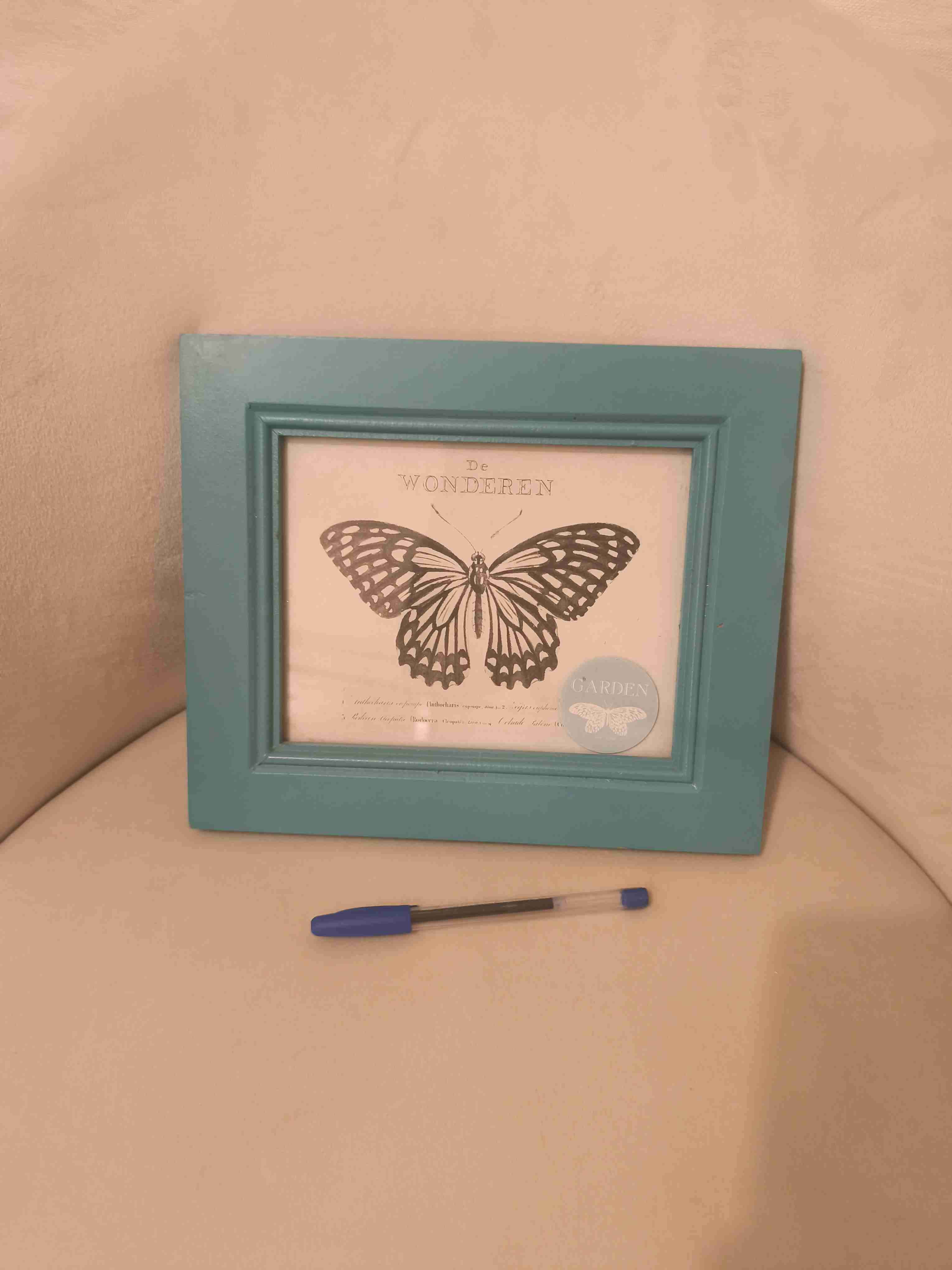 Marco decorativo azul con mariposa