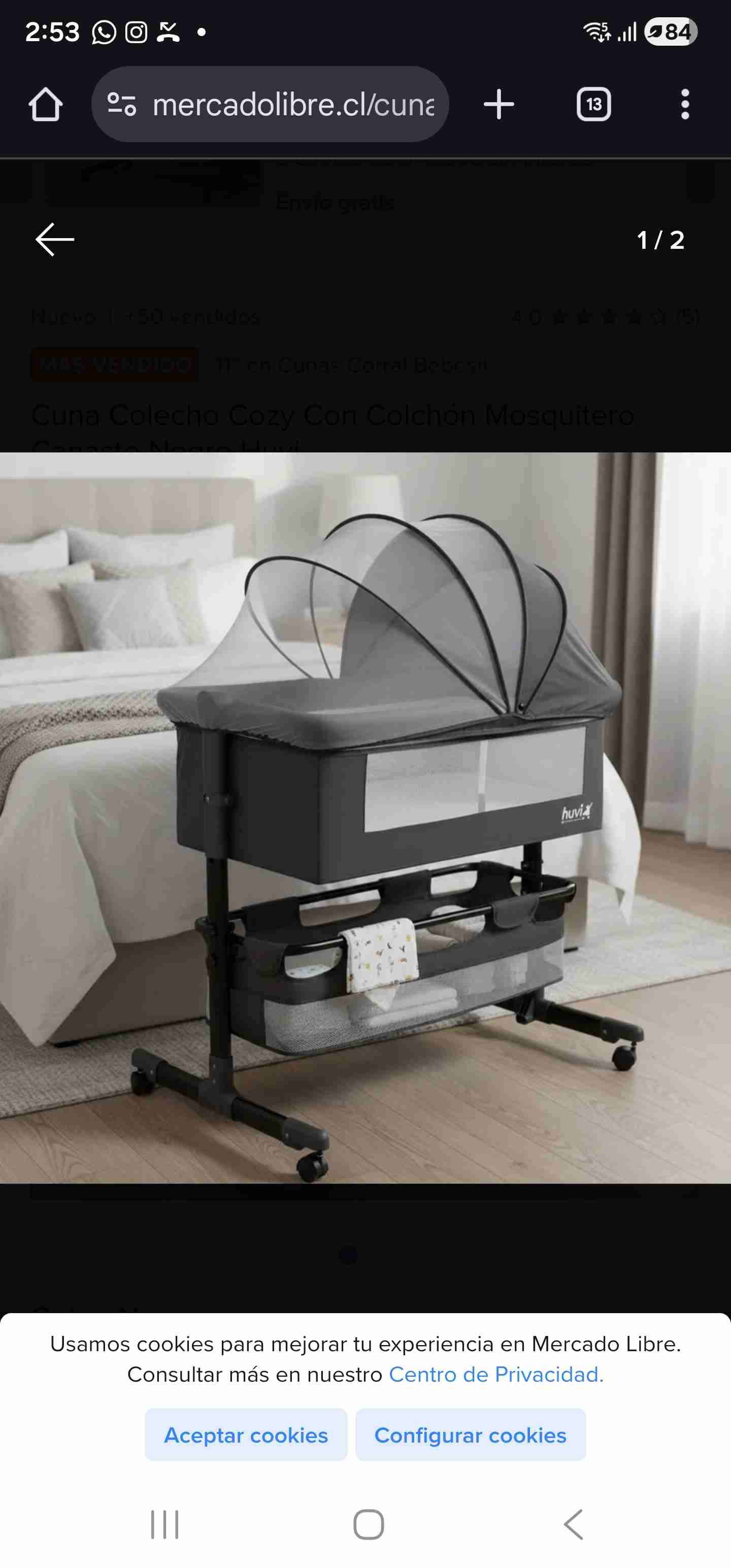 Cuna colecho con mosquitero gris - miniatura 1