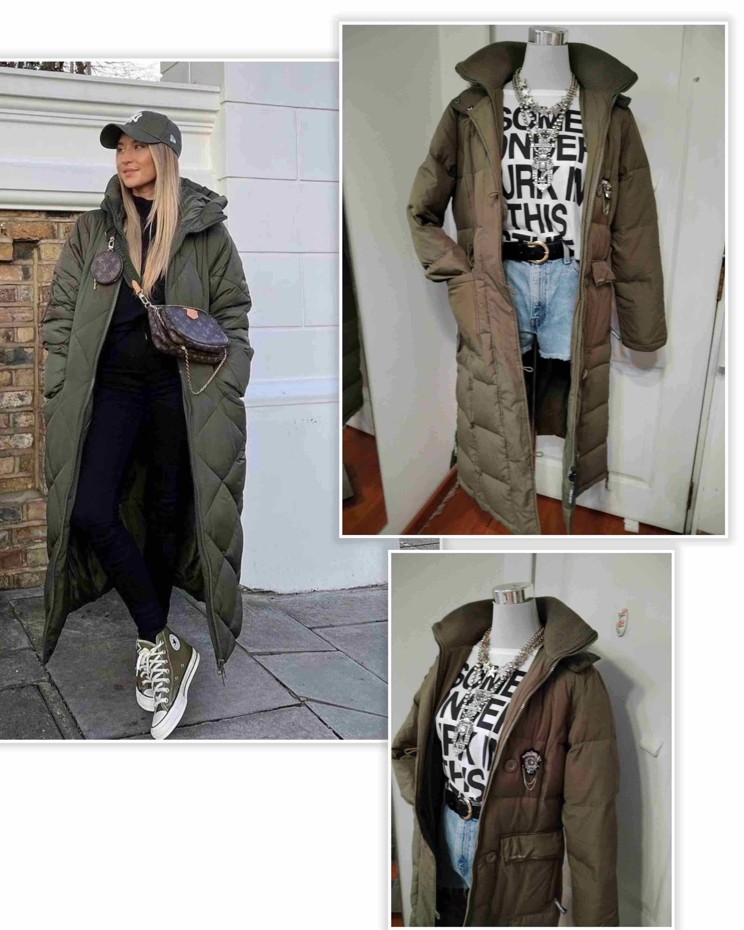 Parka acolchado verde oliva largo