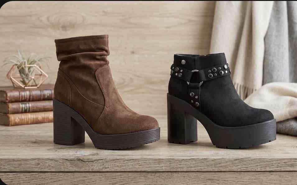 Botines de tacón altos café y negro - miniatura 1