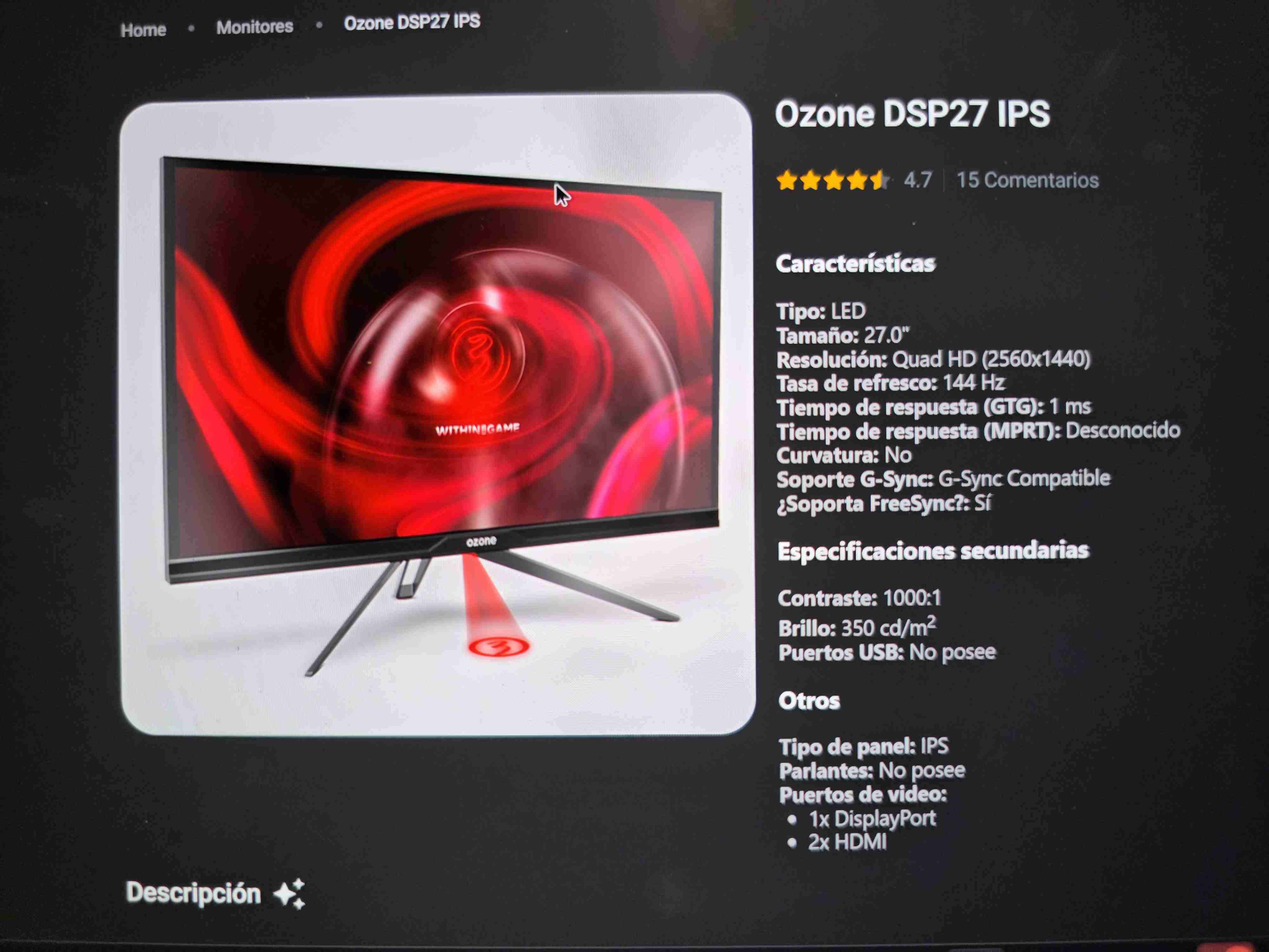 Monitor Ozone 27" 144Hz - miniatura 5