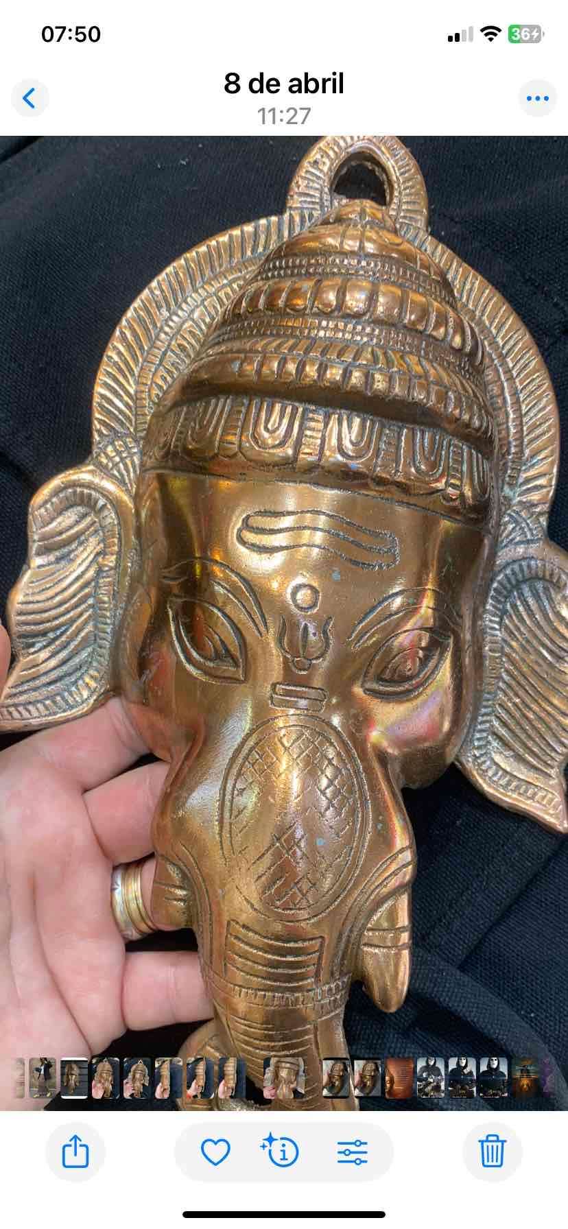 GANESHA de pared Hierro bañado de cobre 31 de alto - miniatura 5