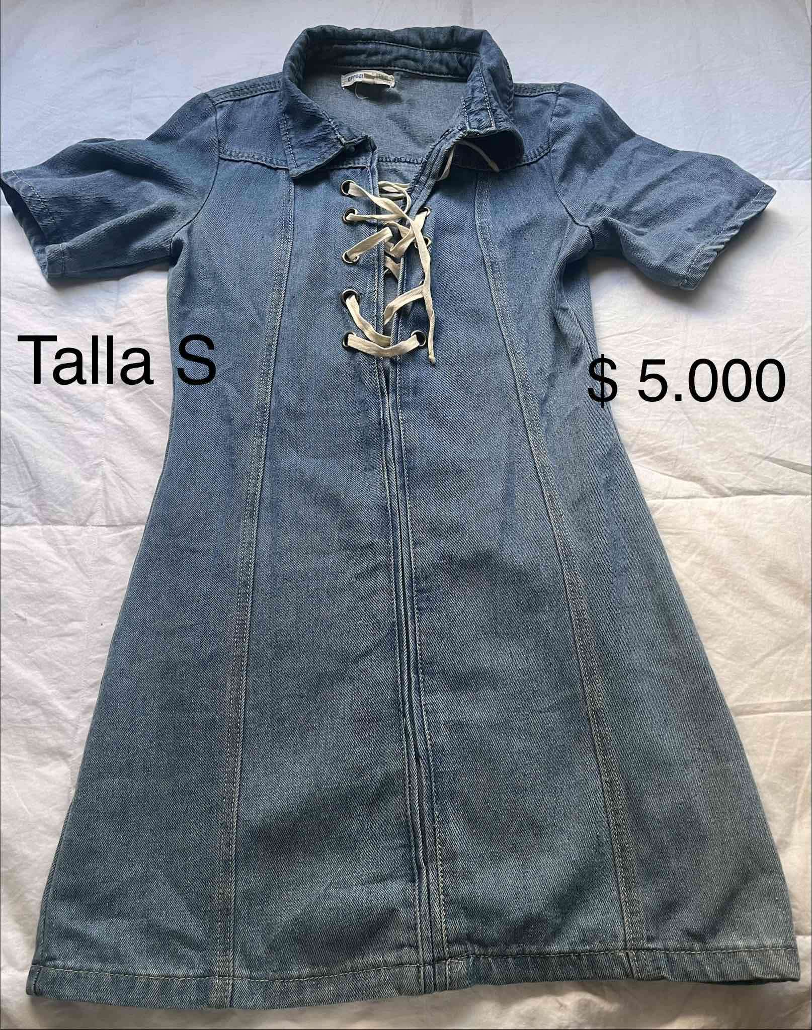 Vestido jeans azul con cordones - miniatura 1