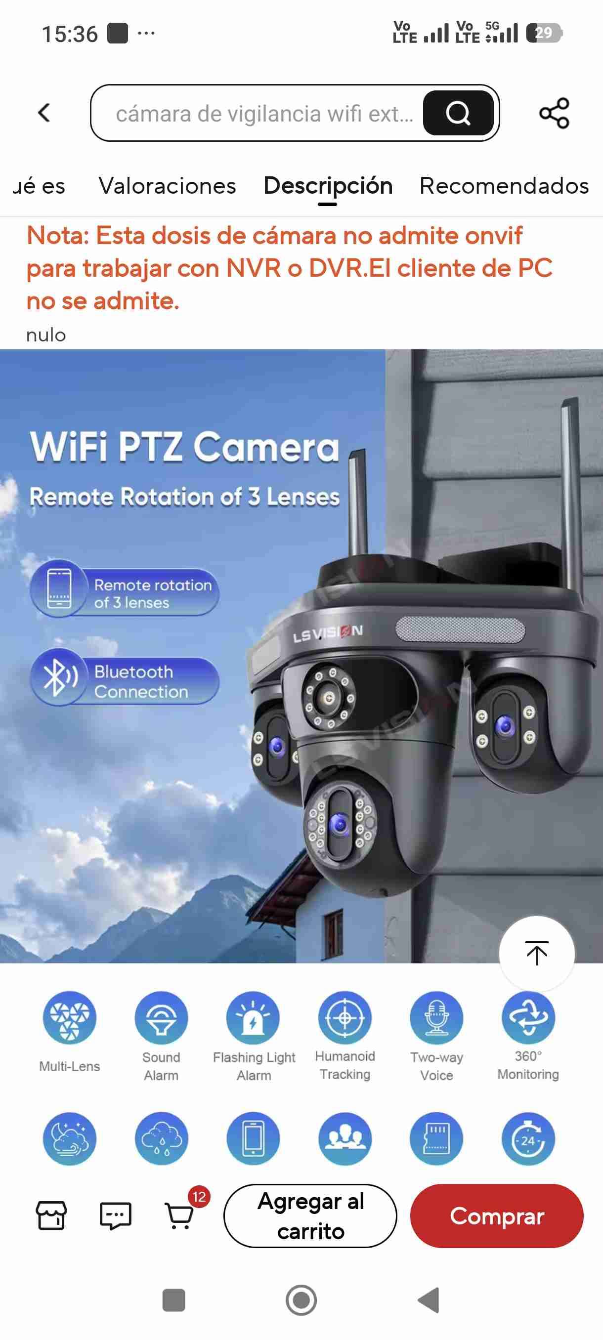 Cámara de vigilancia WiFi PTZ - miniatura 1