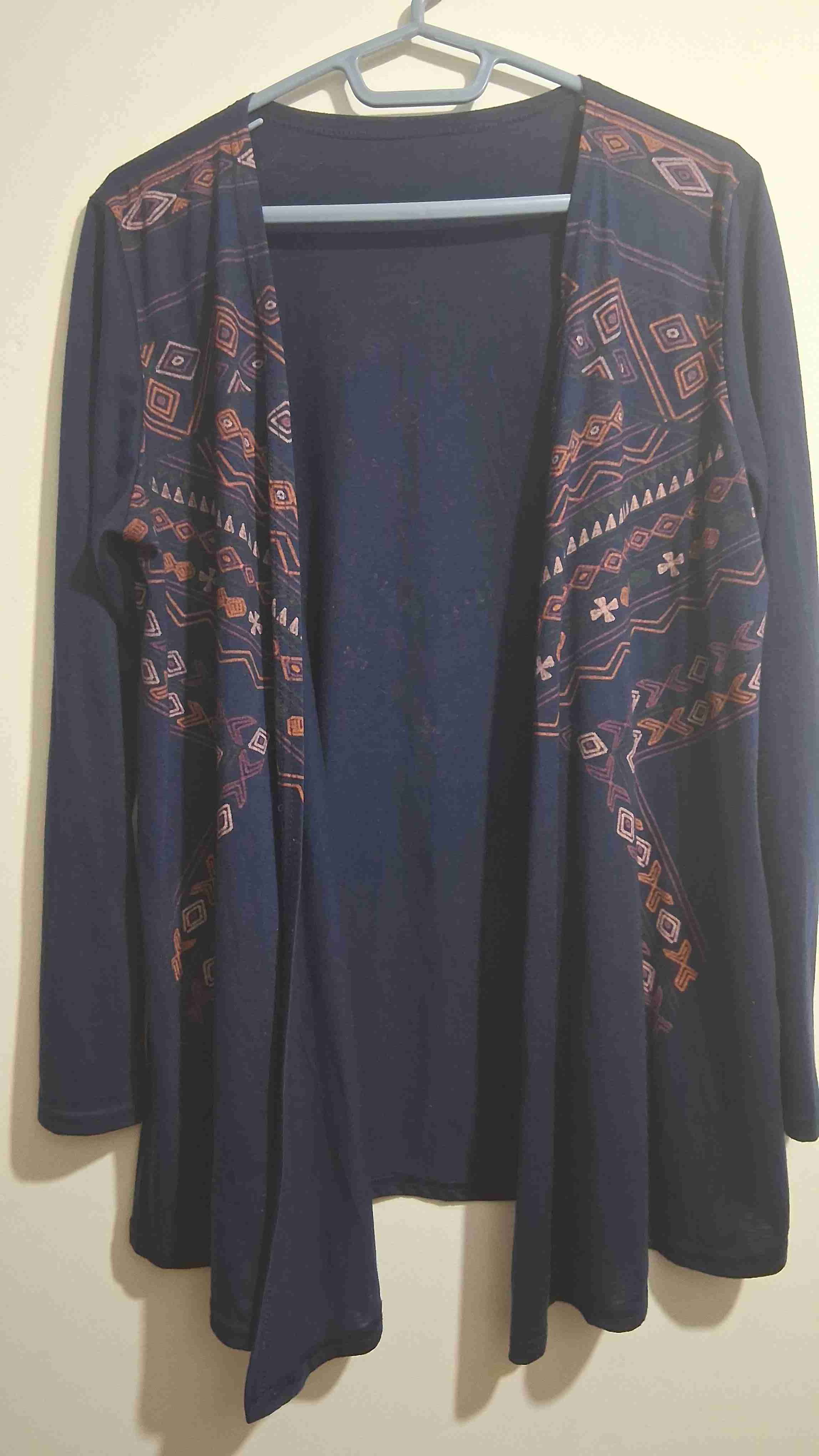 Cardigan azul estampado étnico