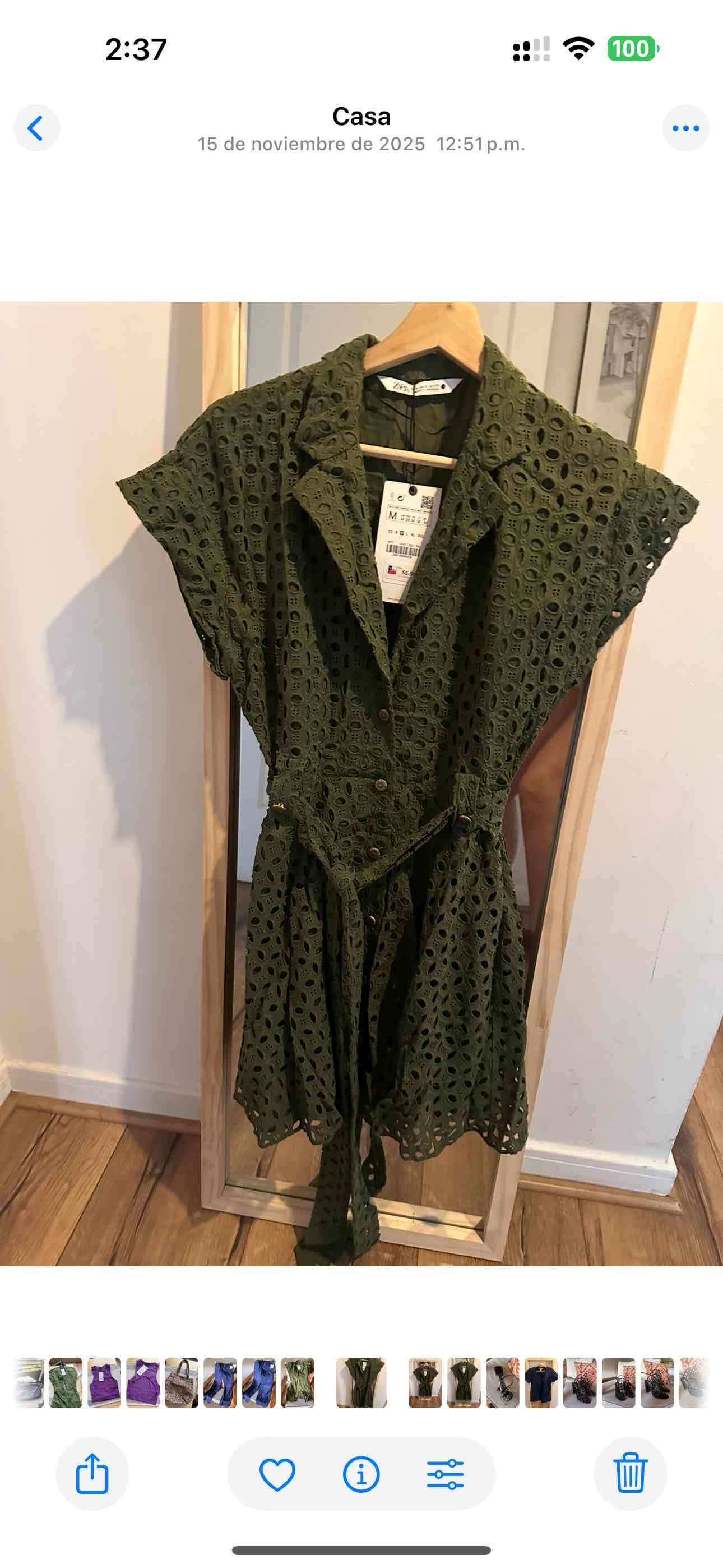 Vestido Zara verde calado con cinturón - miniatura 2