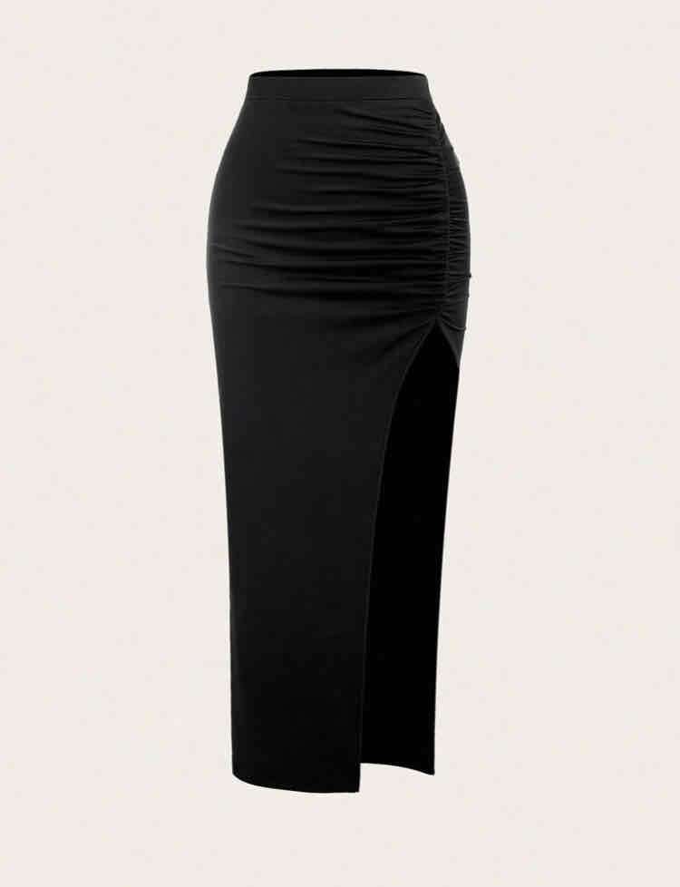 Falda lápiz negra con abertura - miniatura 1