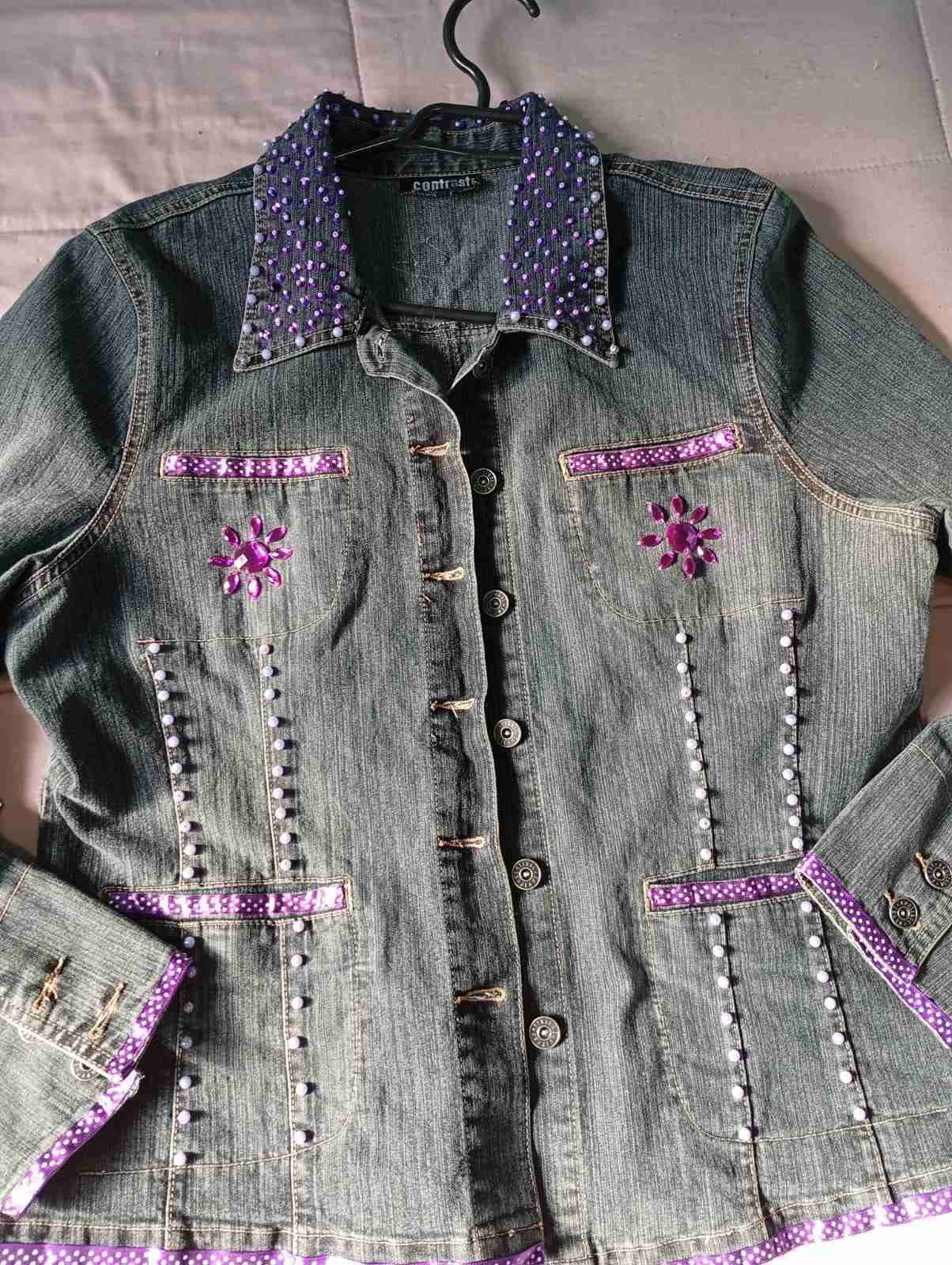 Chaqueta de mezclilla con perlas - miniatura 1