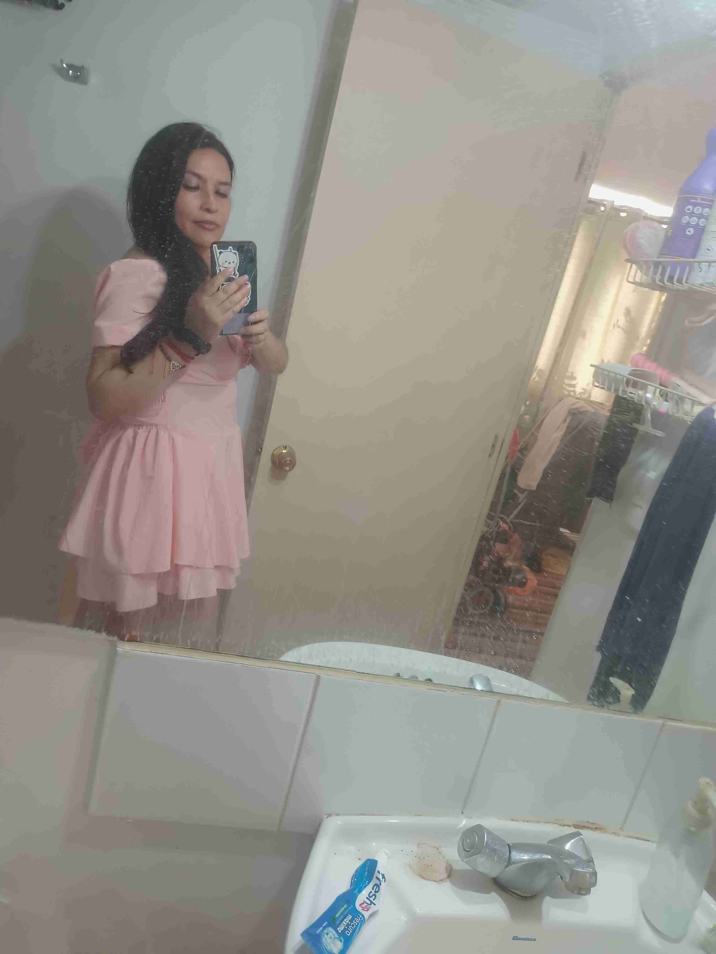 Vestido rosa claro con vuelo - miniatura 3