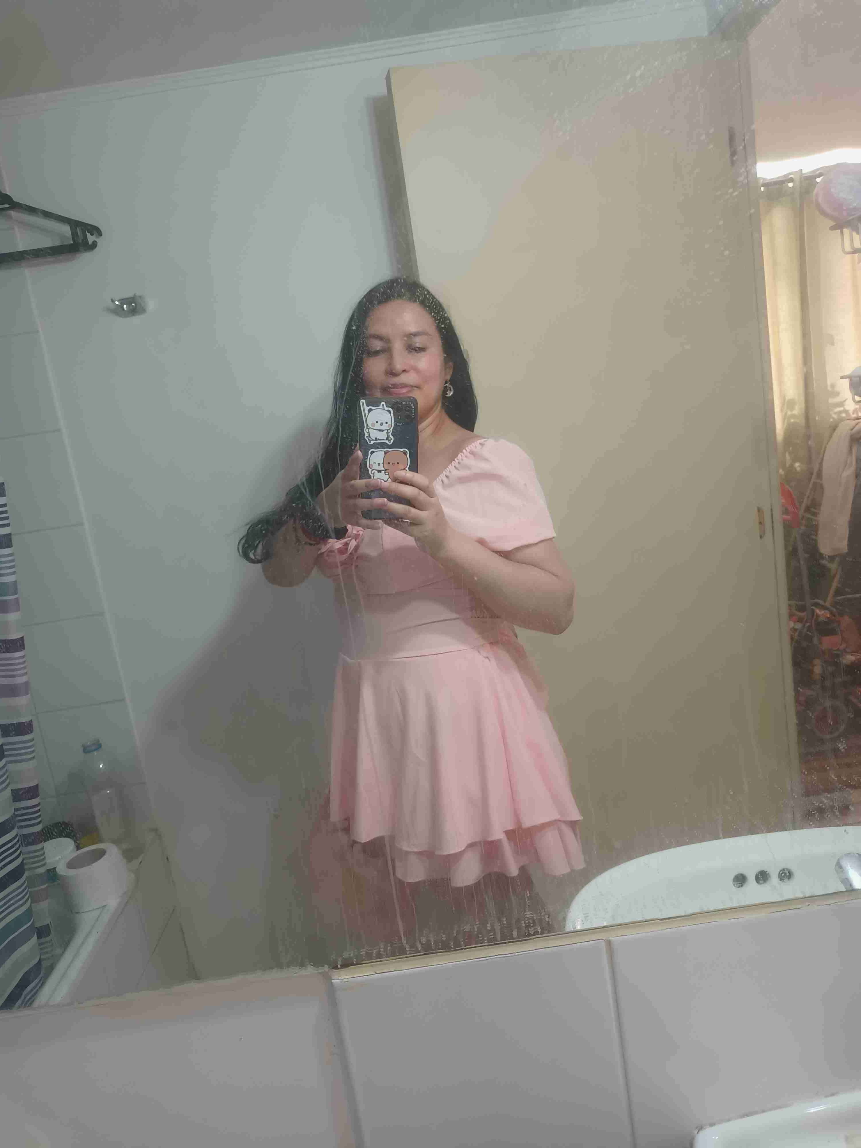 Vestido rosa claro con vuelo - miniatura 4