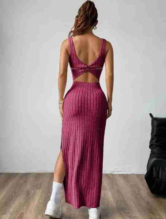 Vestido largo fucsia con abertura - miniatura 2