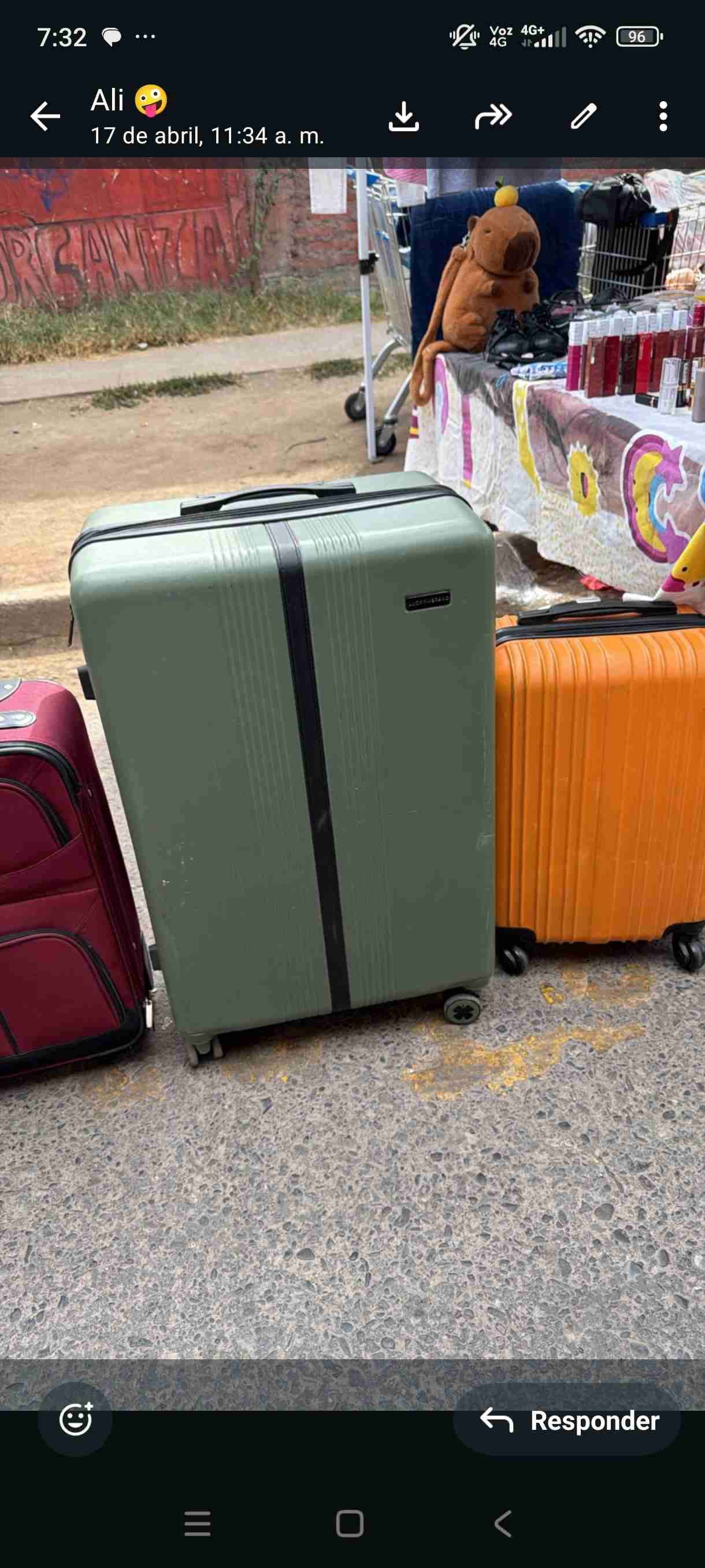 Maleta grande verde con ruedas - miniatura 1