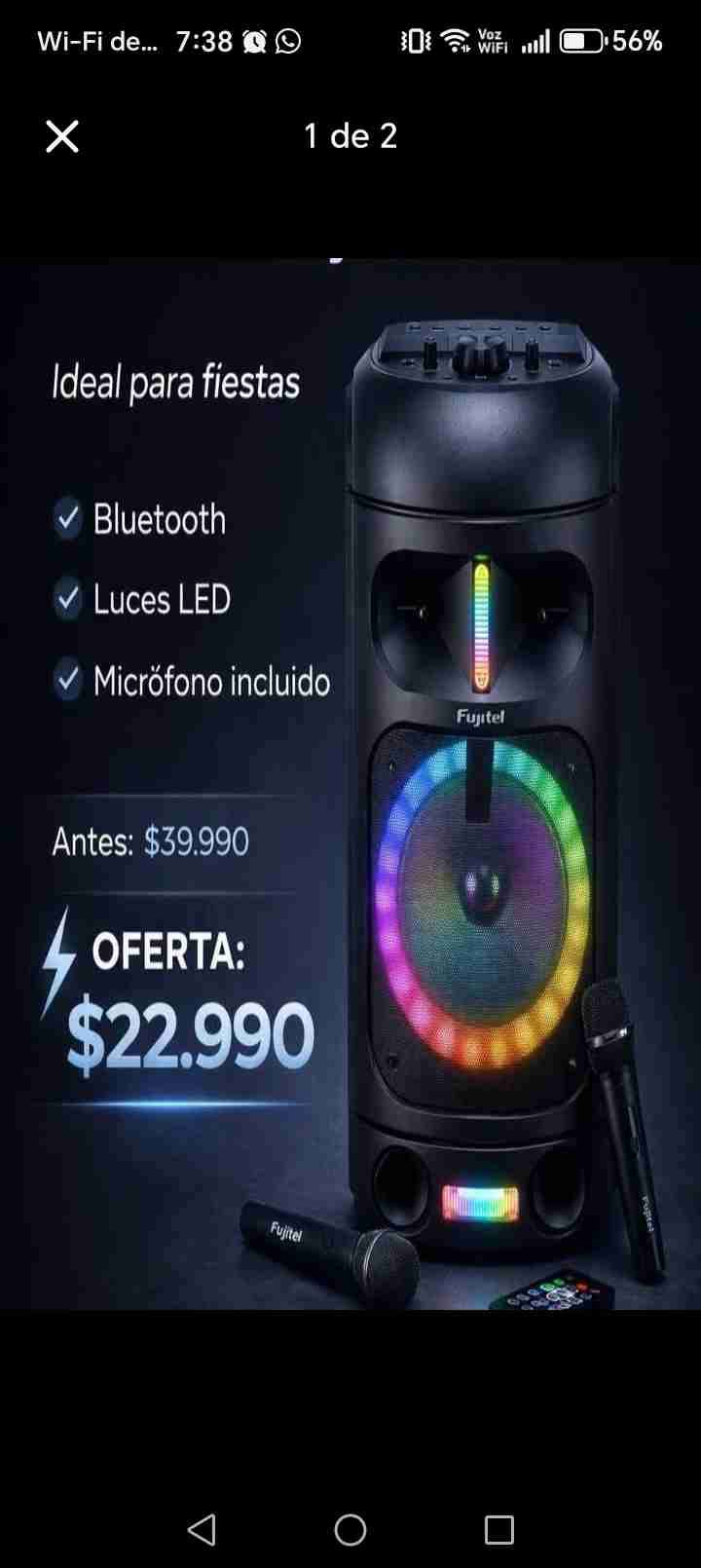 Parlante portátil Fujitel con micrófono