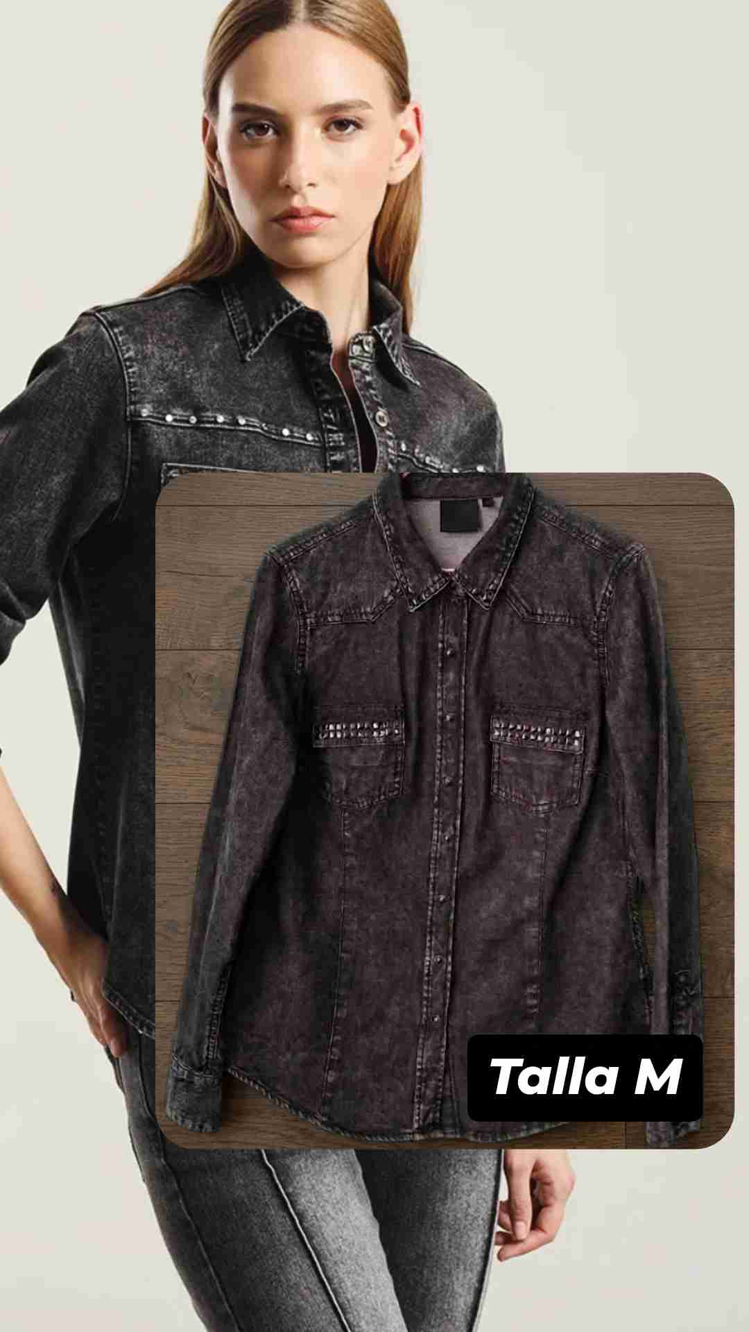 Camisa denim negra con tachas