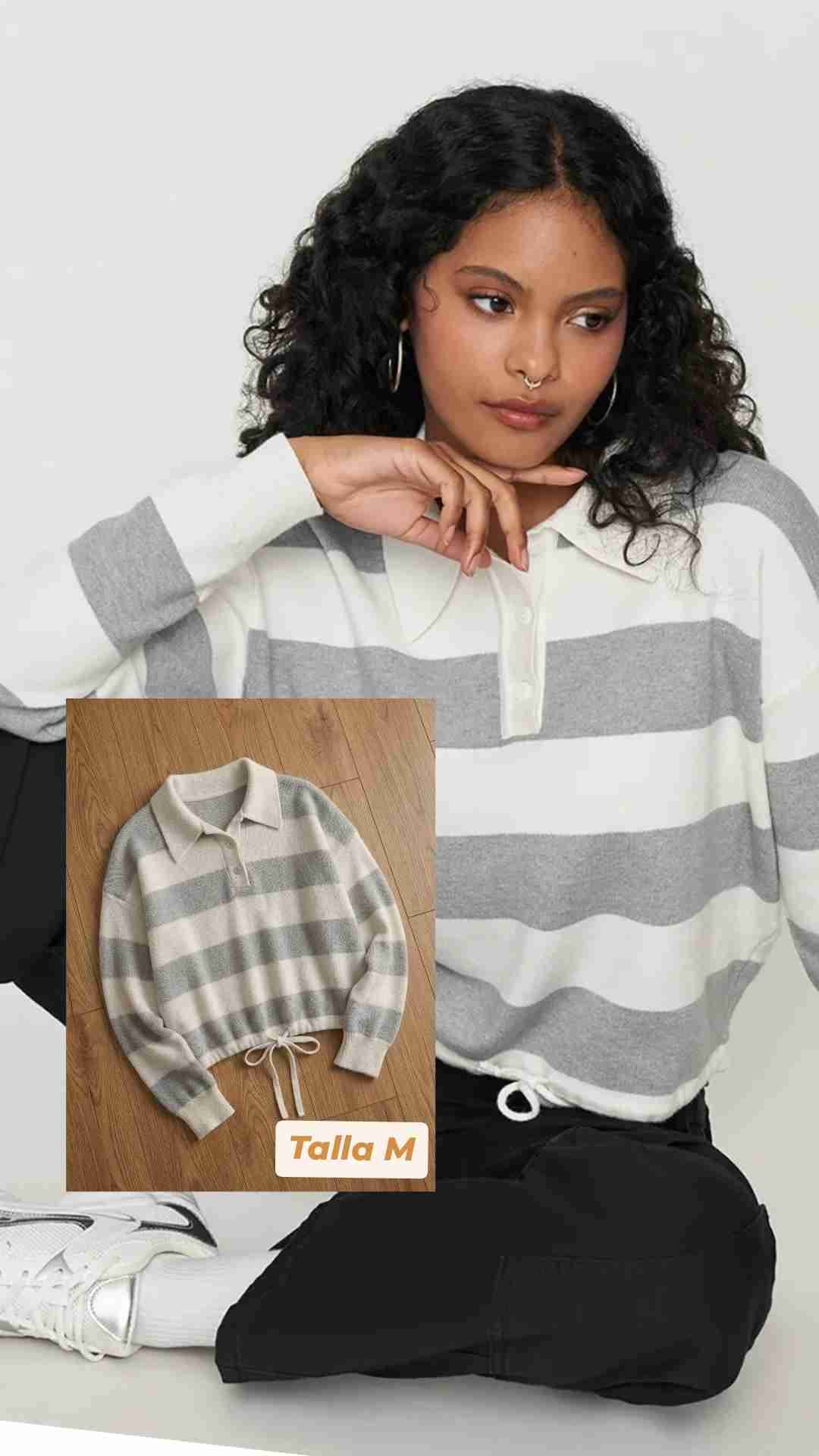 Suéter rayado blanco y gris