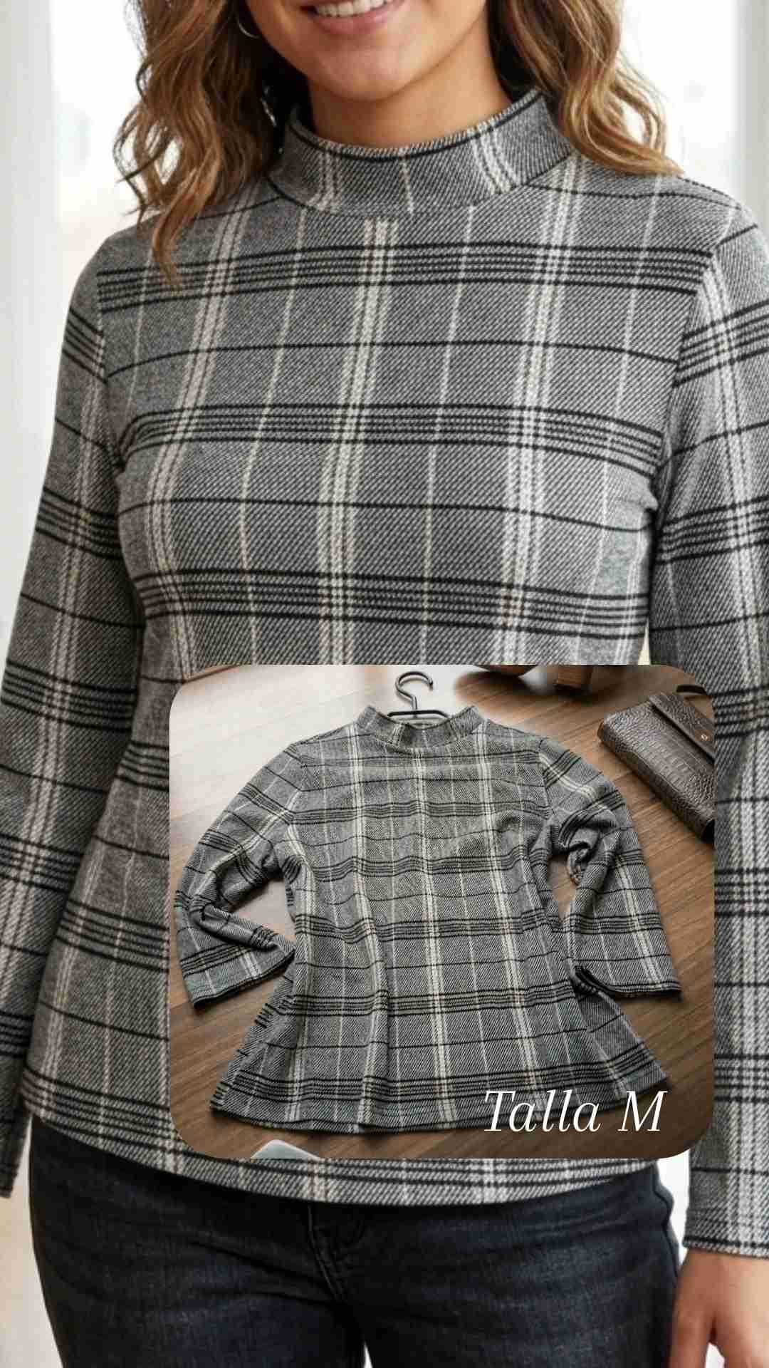 Polera a cuadros gris