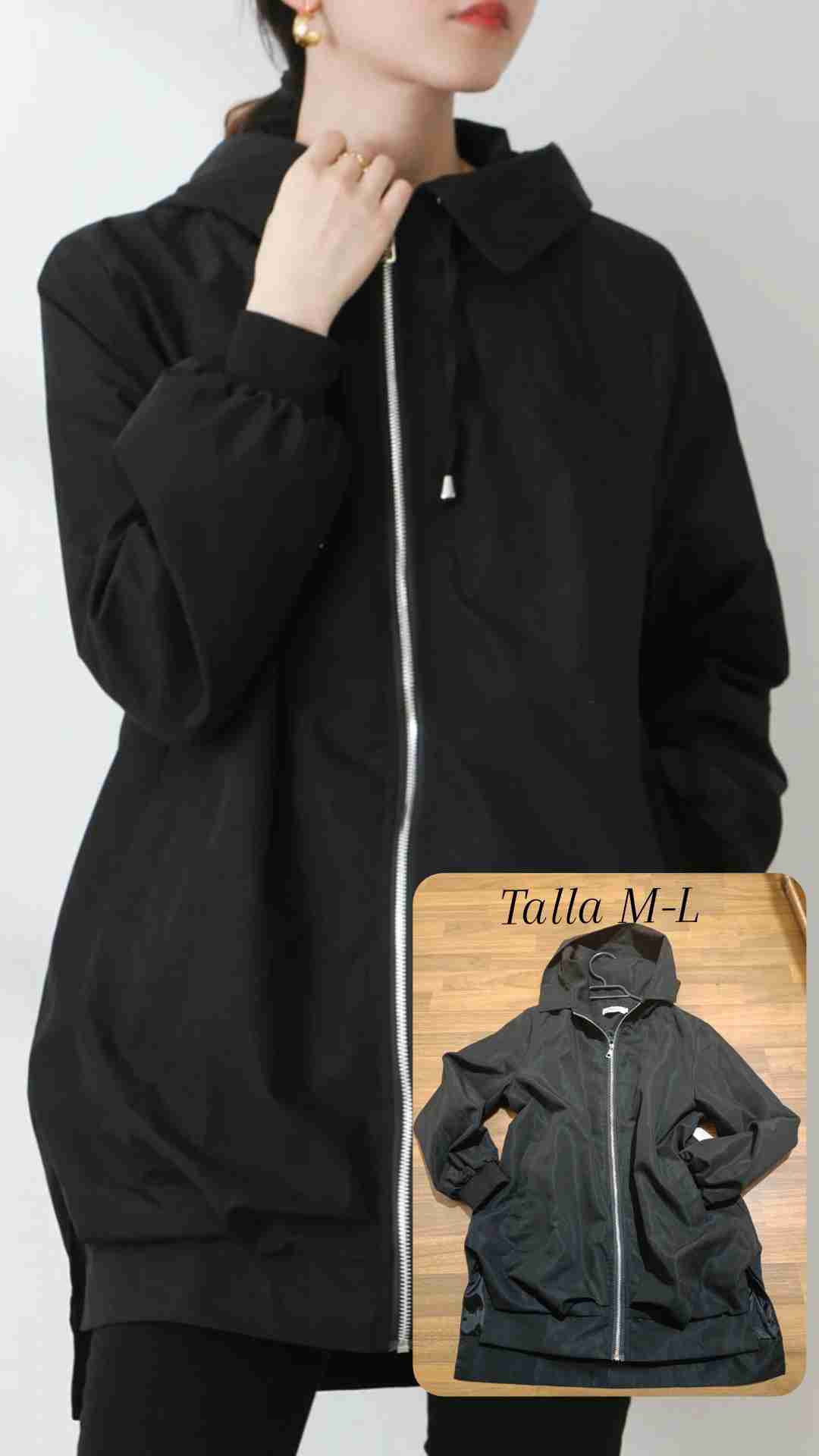 Parka negra con cierre