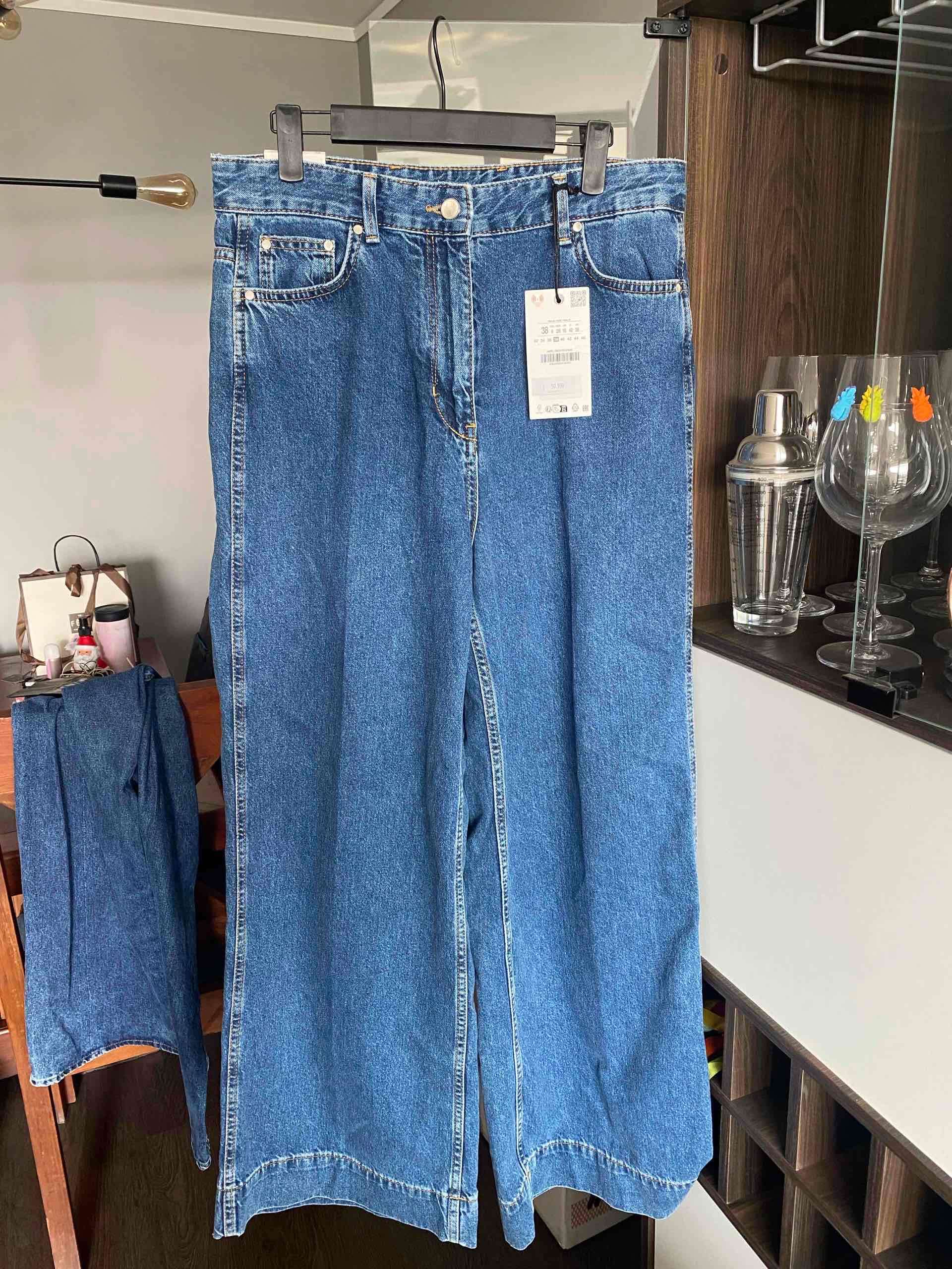 Jeans anchos tiro alto azul Zara - miniatura 2