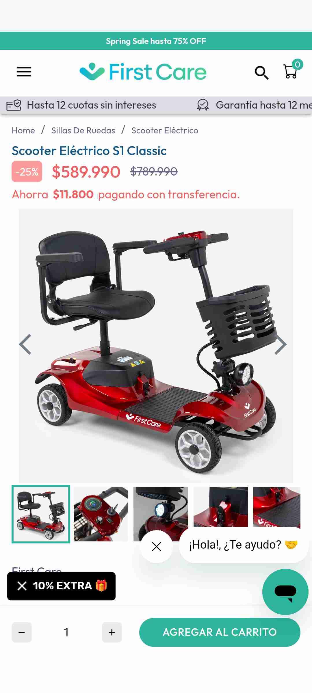 Scooter eléctrico rojo con cesta - miniatura 4