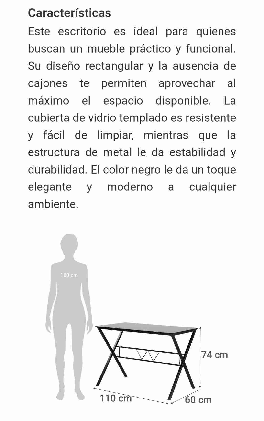 Escritorio vidrio negro 110x60x74cm - miniatura 3