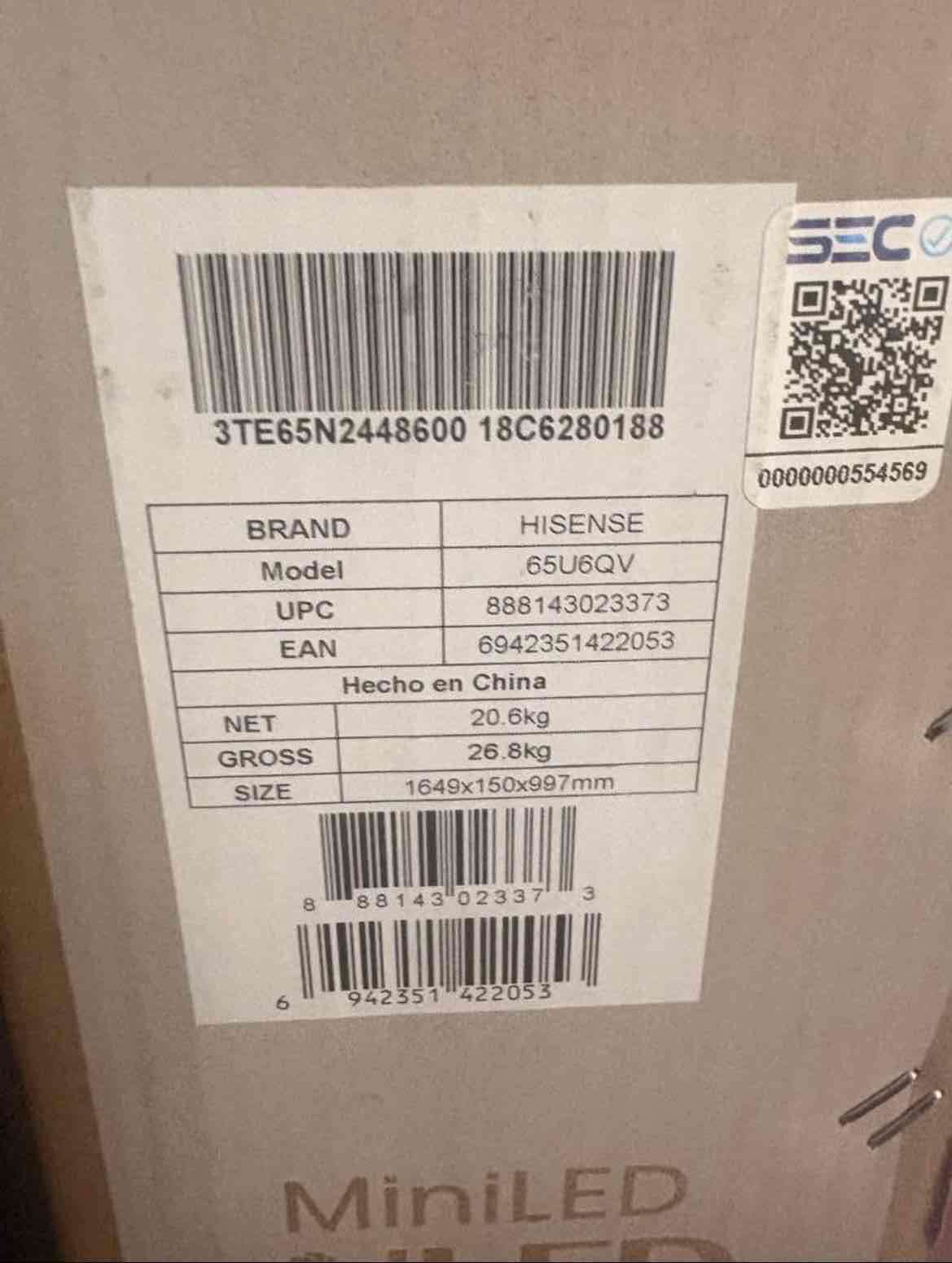 TV Hisense 65” MiniLED ULED para repuestos - miniatura 3